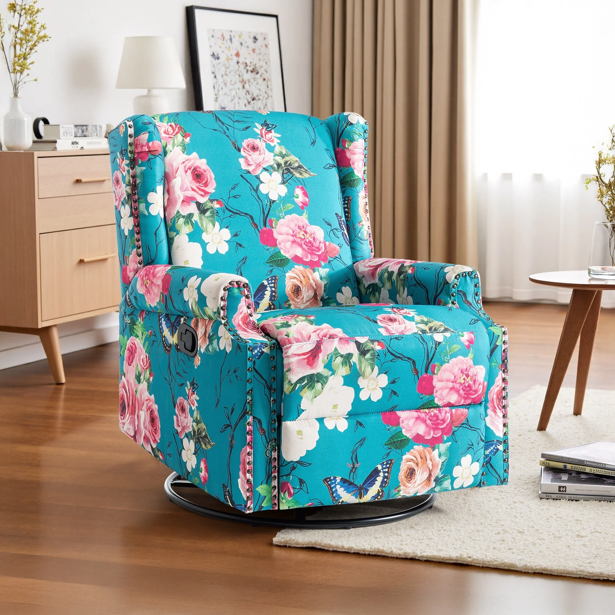 Linen Manual Swivel Base Recliner Chair with Footrest