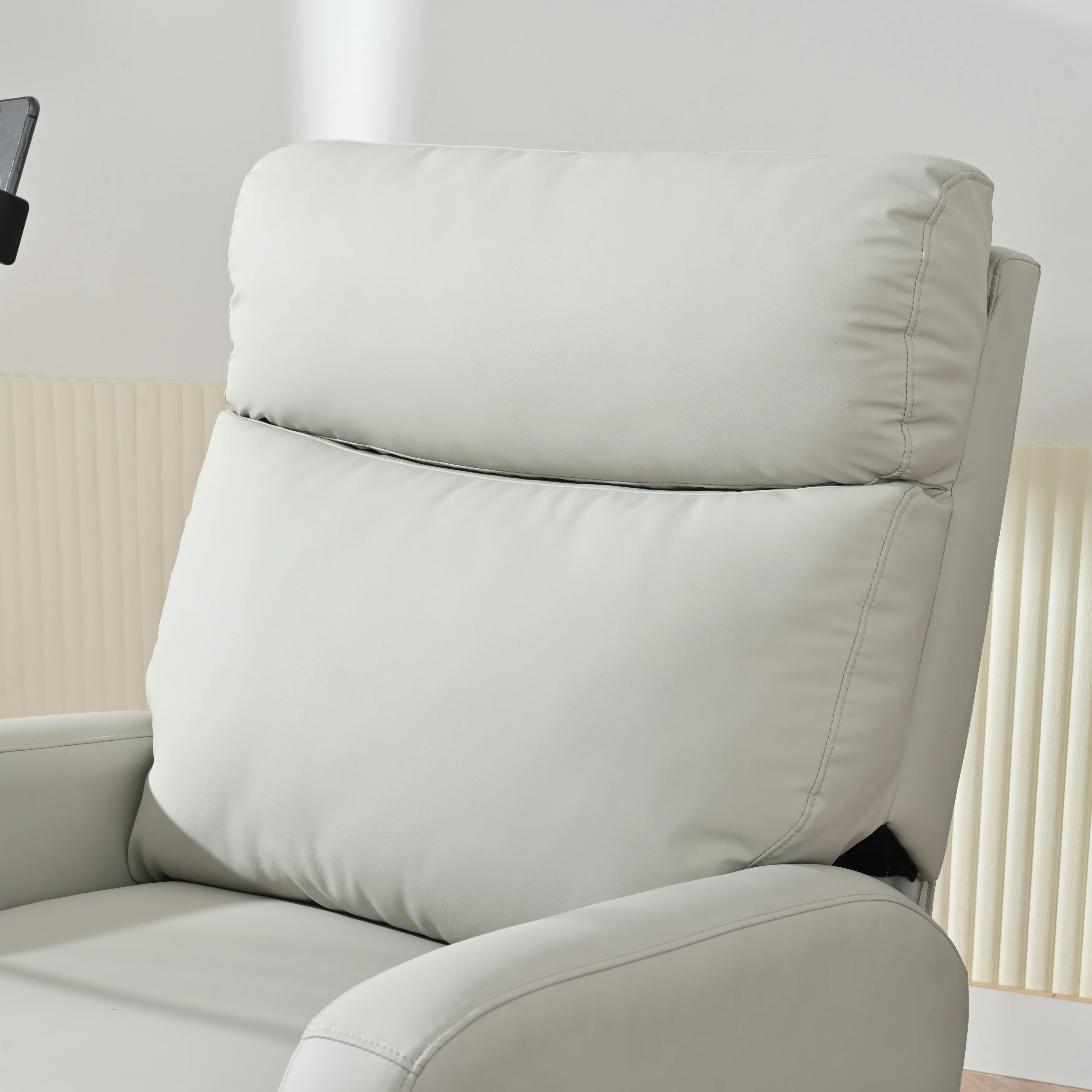 Grey Swivel Rocker Recliner with Adjustable Footrest and Phone Holder