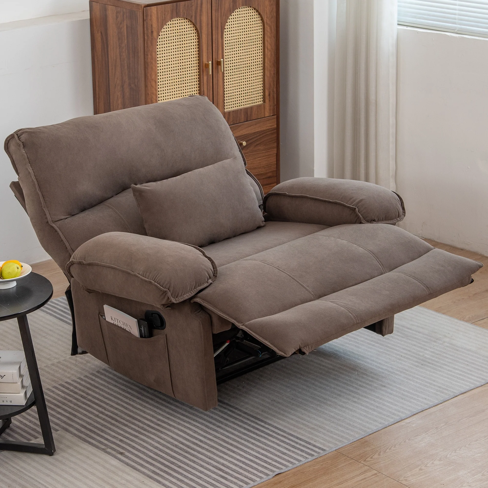 Extra-Wide Push-Back Recliner with Heated Massage Pillow and Plush Fleece Upholstery