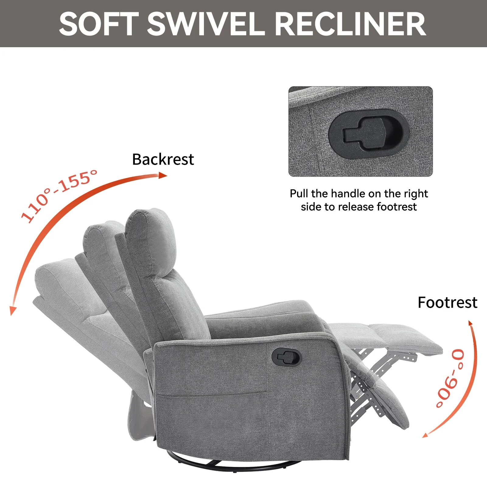 8 Point Vibration 360�� Swivel Massage Chair, Adjustable Backrest Manual Recliner Chair with Massage and Lumbar Heating