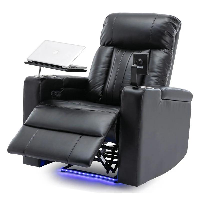 Power Motion Recliner with Hidden Arm Storage, LED Light Strip, 2 Cup Holders, 360 Swivel Tray Table and Cell Phone Holder