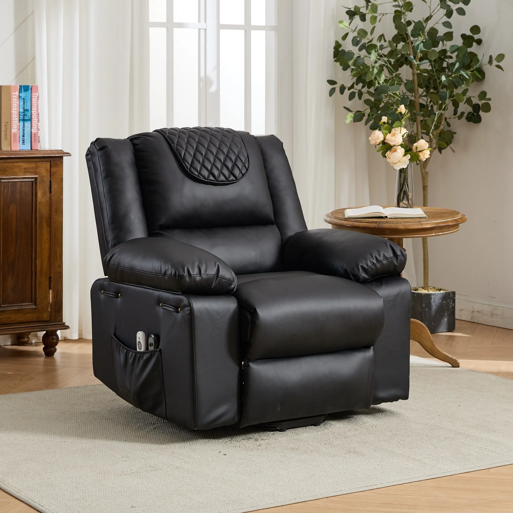 PU Leather Power Lift Recliner - Electric Heat  Massage Chair, Remote Control, Wide Seat - Elderly Comfort Assistive Recliner