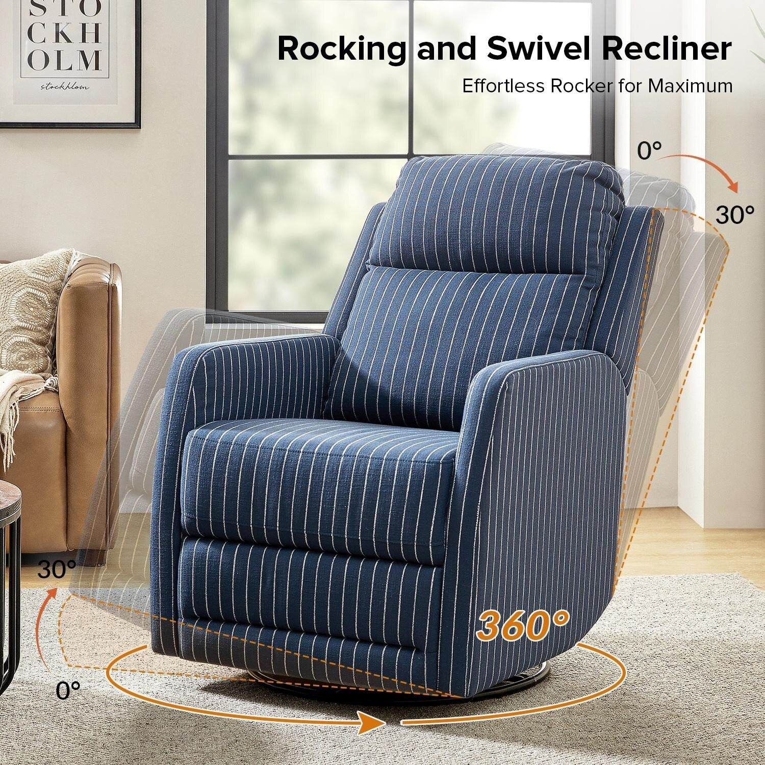 Diana Modern Polyester 360-degree Swivel Rocker Recliner by HULALA HOME