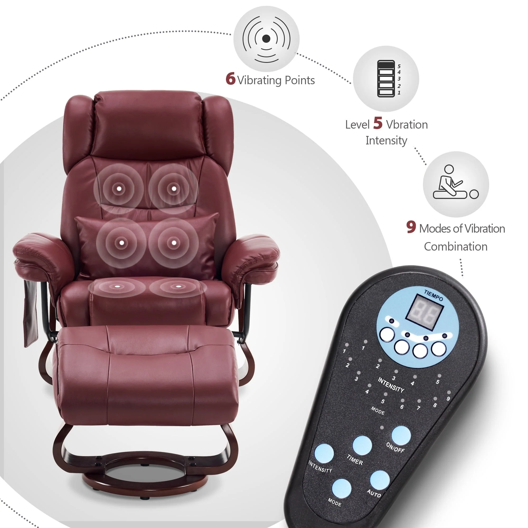 MCombo Swivel Recliners with Ottoman, Vibration Massage TV Chairs with Side Pocket