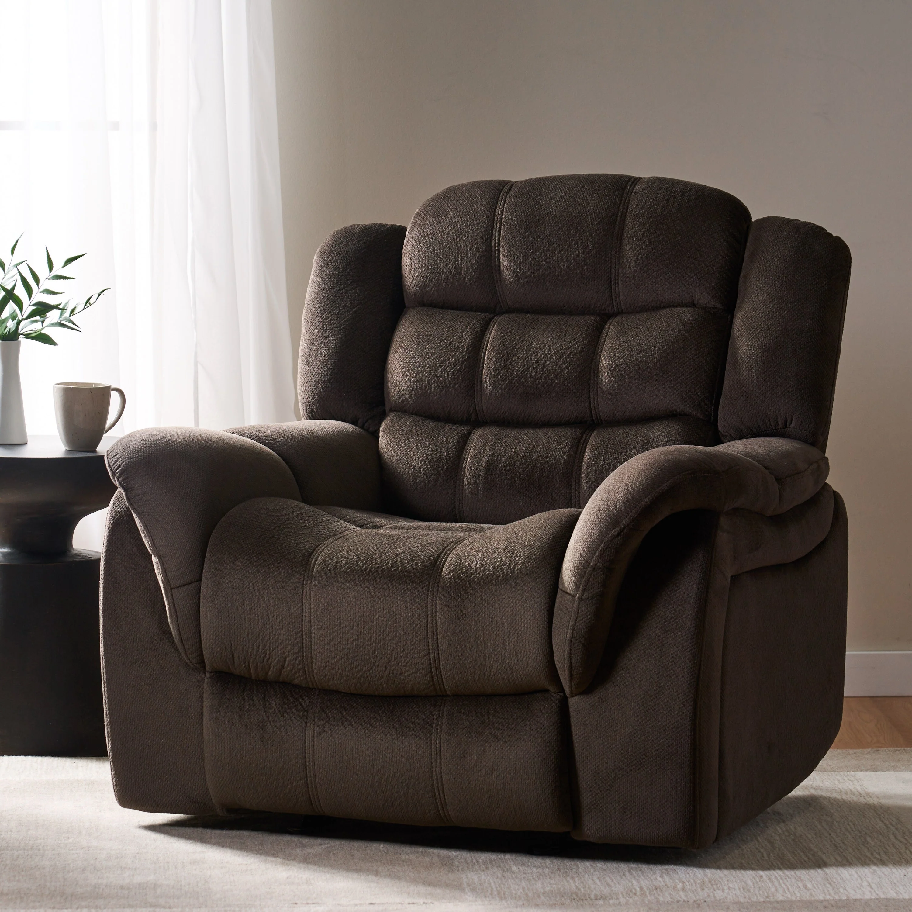 Roomfitters Classic Design, Brown Plush Fabric, Glider Recliner