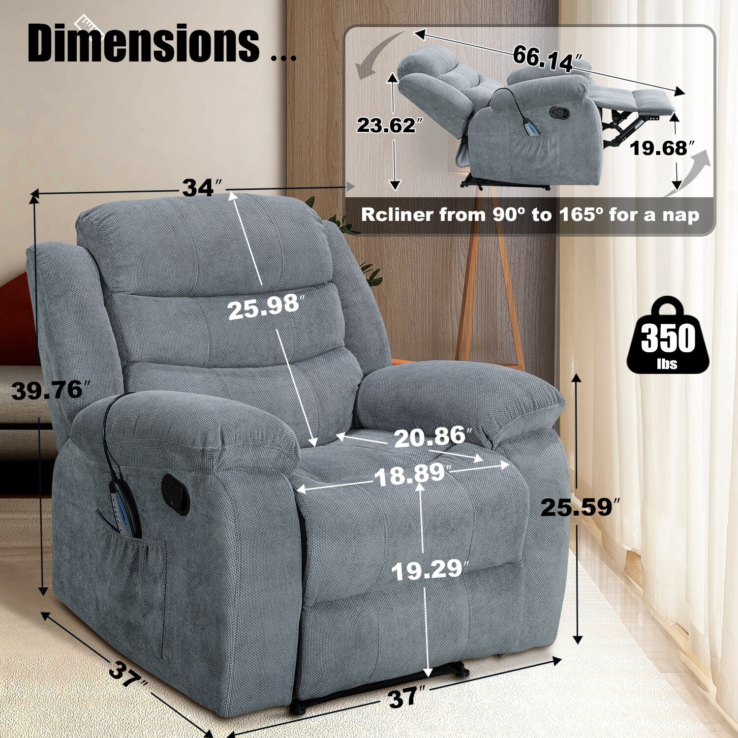 Soft Recliner Chair with Massage and Heat Function