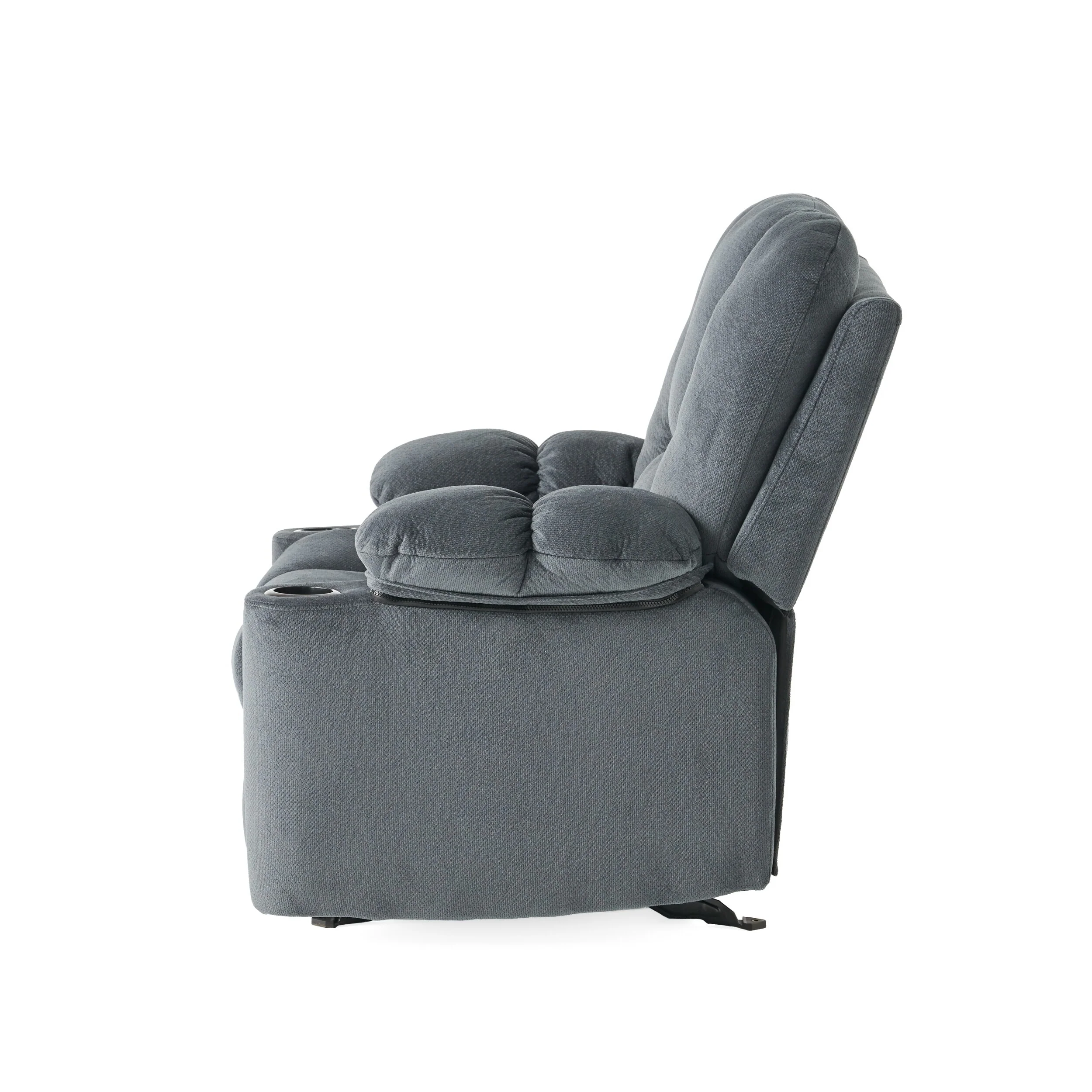 Manual Fabric Recliner Chair with Dual Cup Holders & Thick Padding
