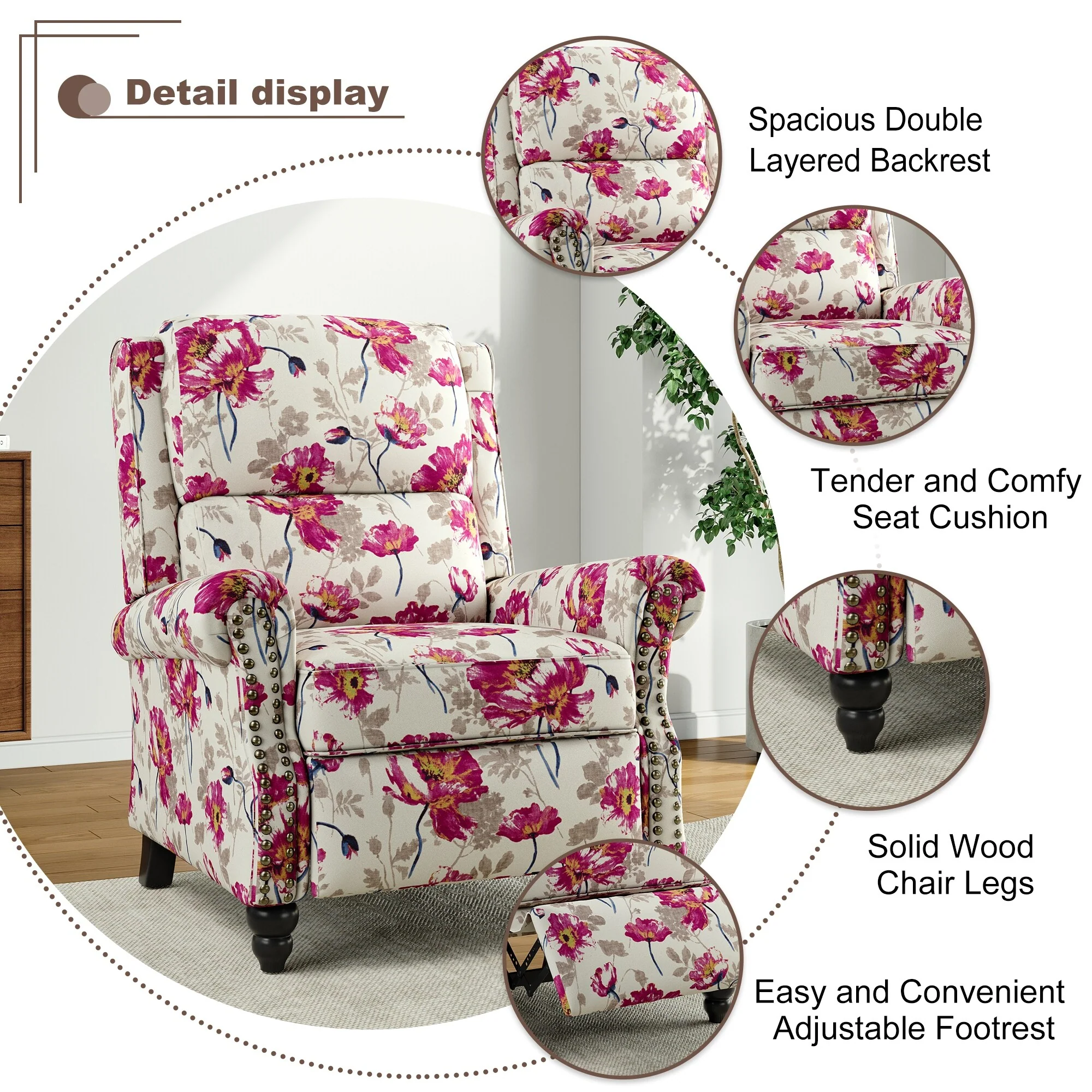 Alisa 35'' W Vegan Leather/ Linen Glider Push Back Recliner Chair