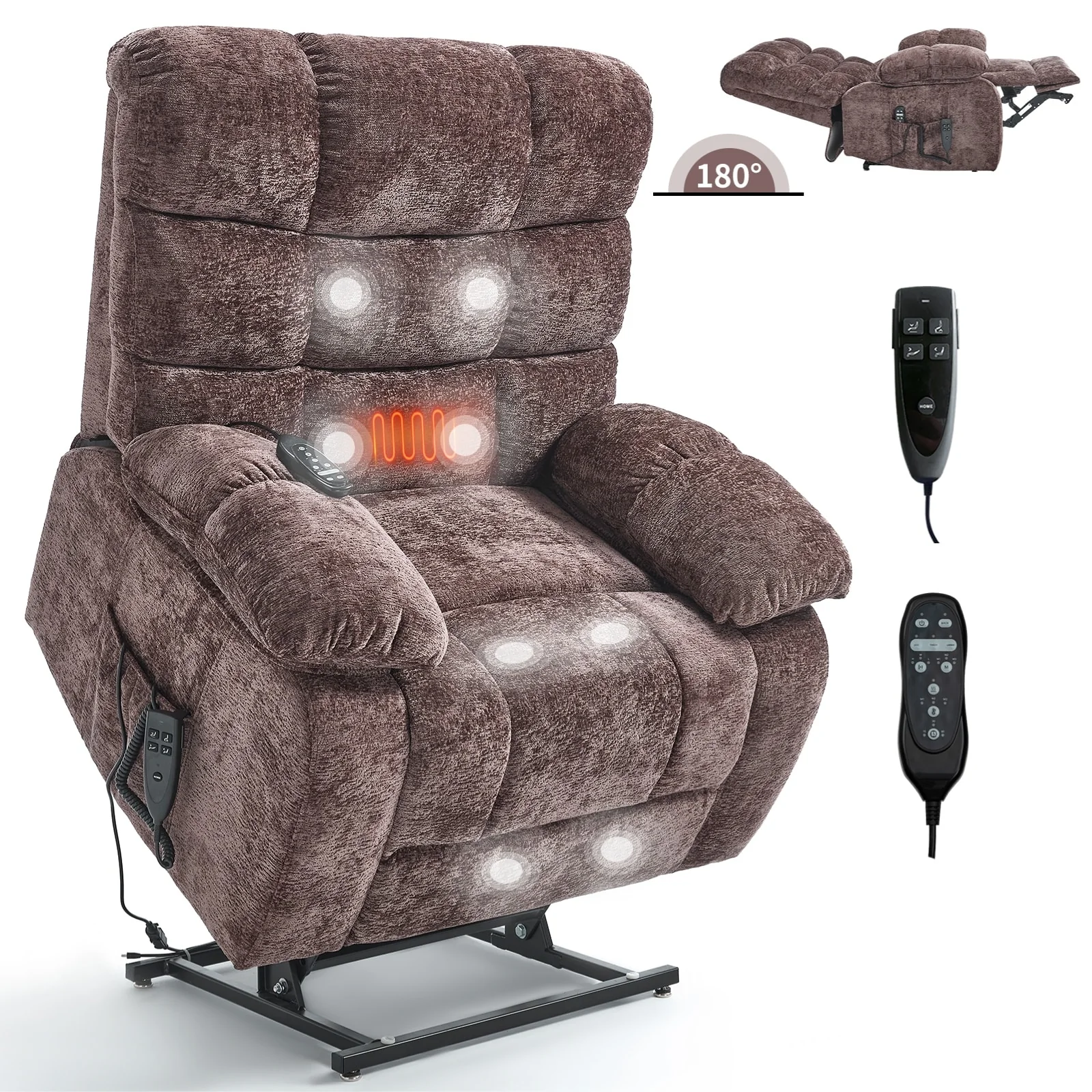 Lift Recliner Chair Heat Massage Dual Motor Infinite Position Large Electric Power Lift Recliners with Power-Remote