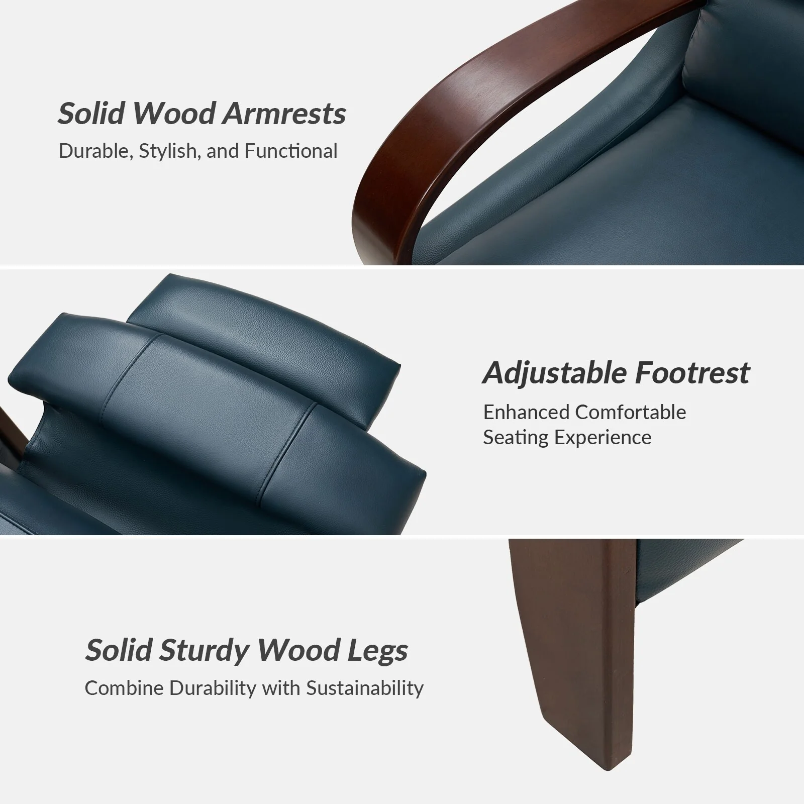 Alex Mid-century Modern Cigar Genuine Leather Manual Recliner with Wooden Curved Arms, Set of 2