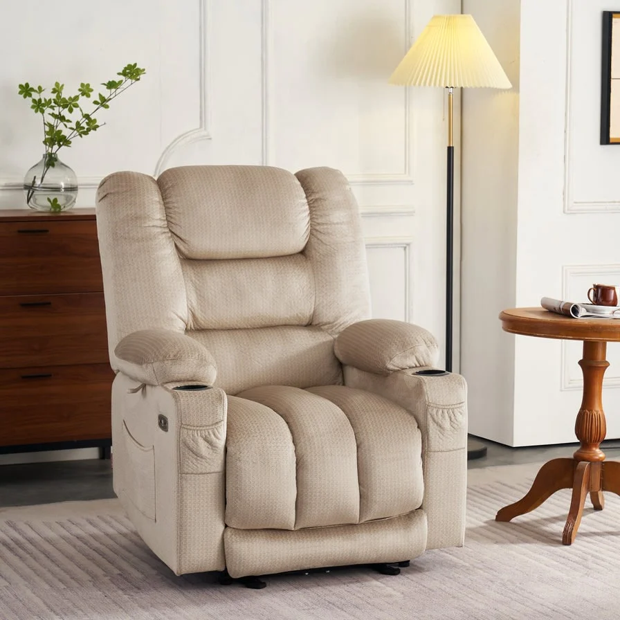MCombo Electric Power Recliner Chair with Heat and Massage, Fabric 6079/PR670