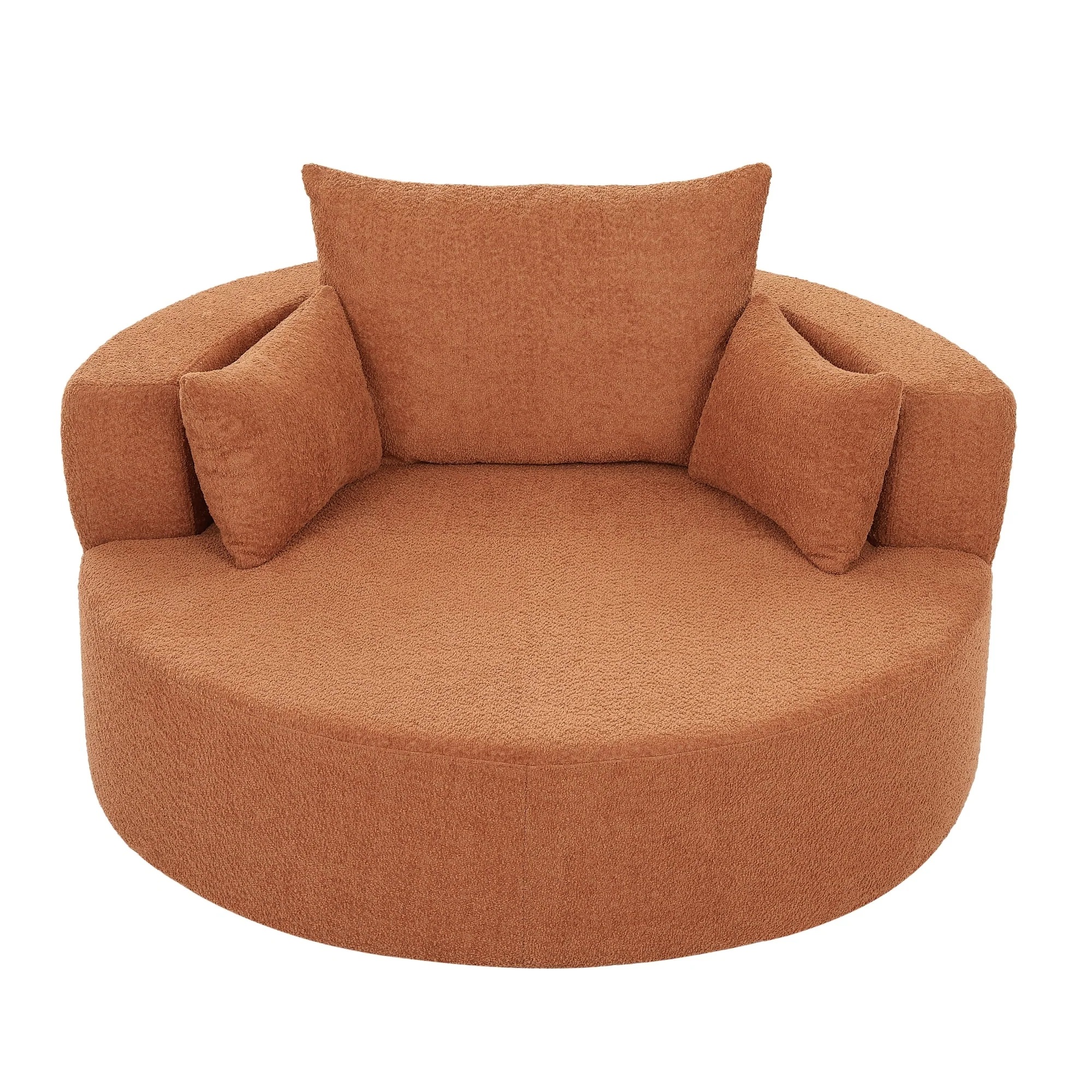 Chenille Accent Barrel Chair Lounge Chair, Round Sofa Chair Armchair with 360-Degree Swivel Base and 3 Removable Pillows