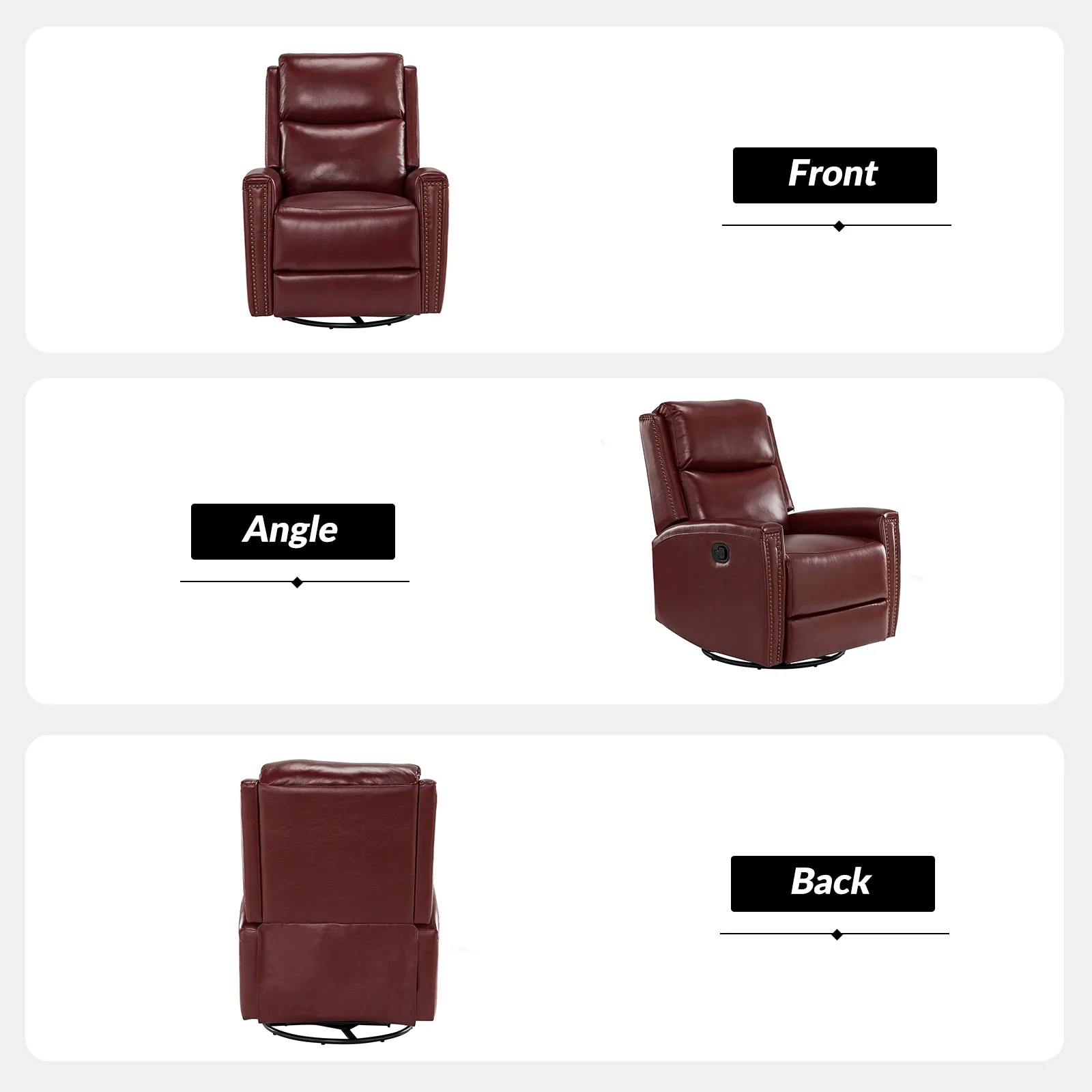 Fiacro 30.31Wide Modern Genuine Leather Wingback Swivel Rocker Recliner with Nailhead Trims, Set of 2