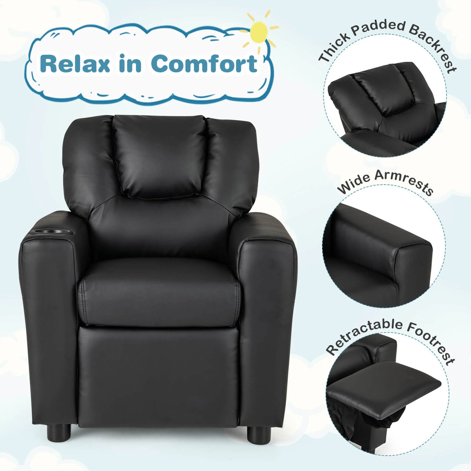 Costway Kids Recliner Chair with Cup Holder  Side Pocket Adjustable