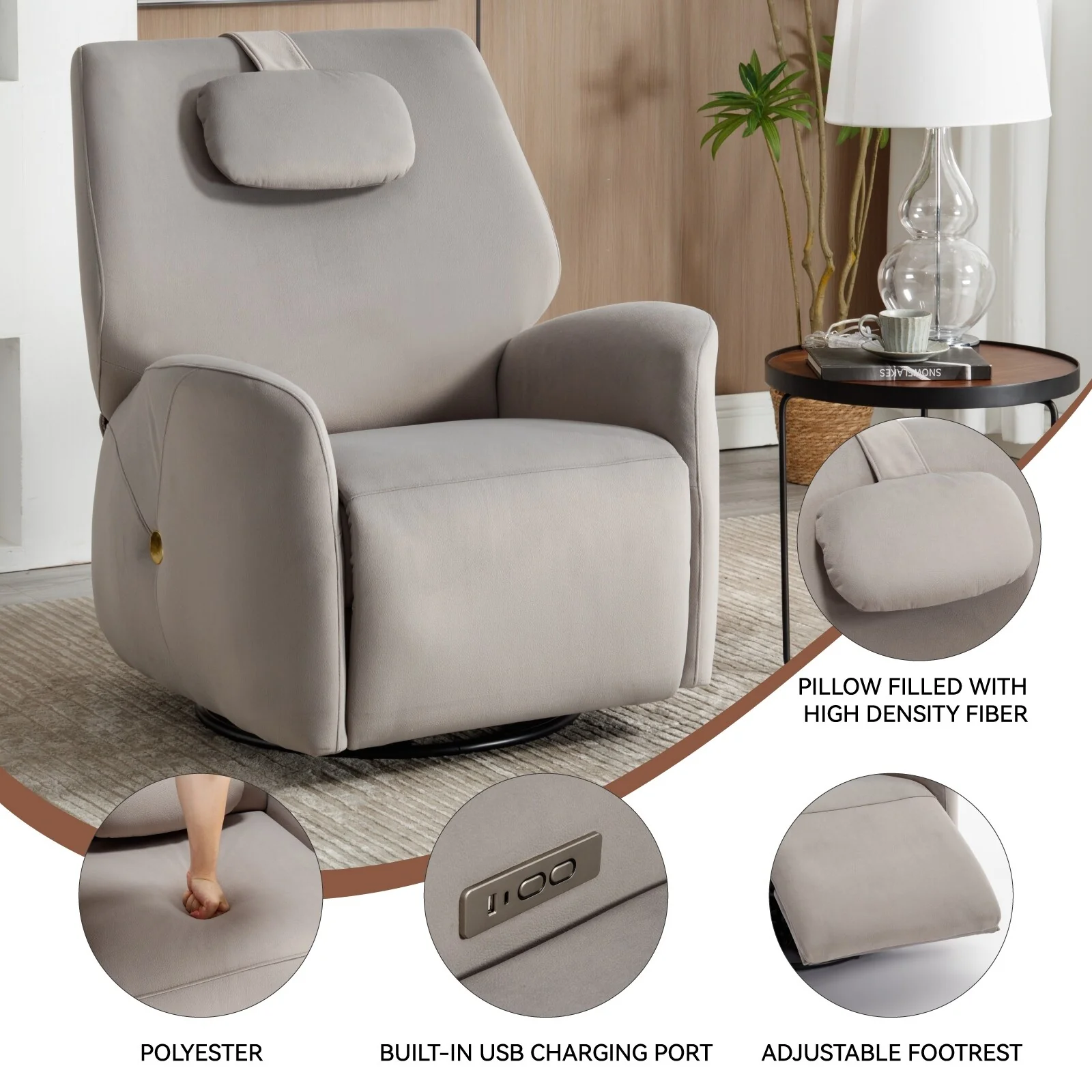 Swivel and Rocker Power Recliner Chair with Lumbar