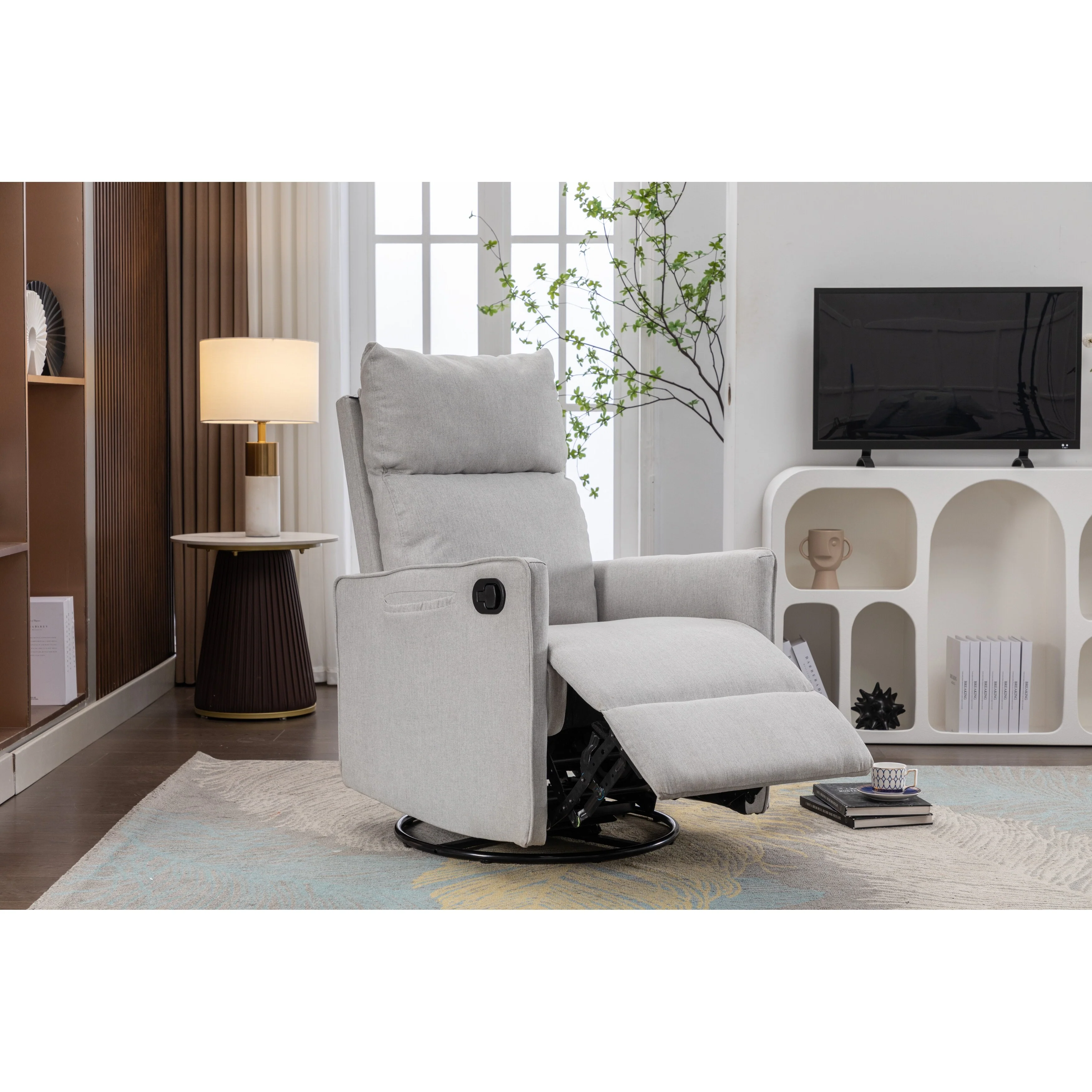 Manual Swivel Rocker Recliner Chair with Adjustable Back & Footrest