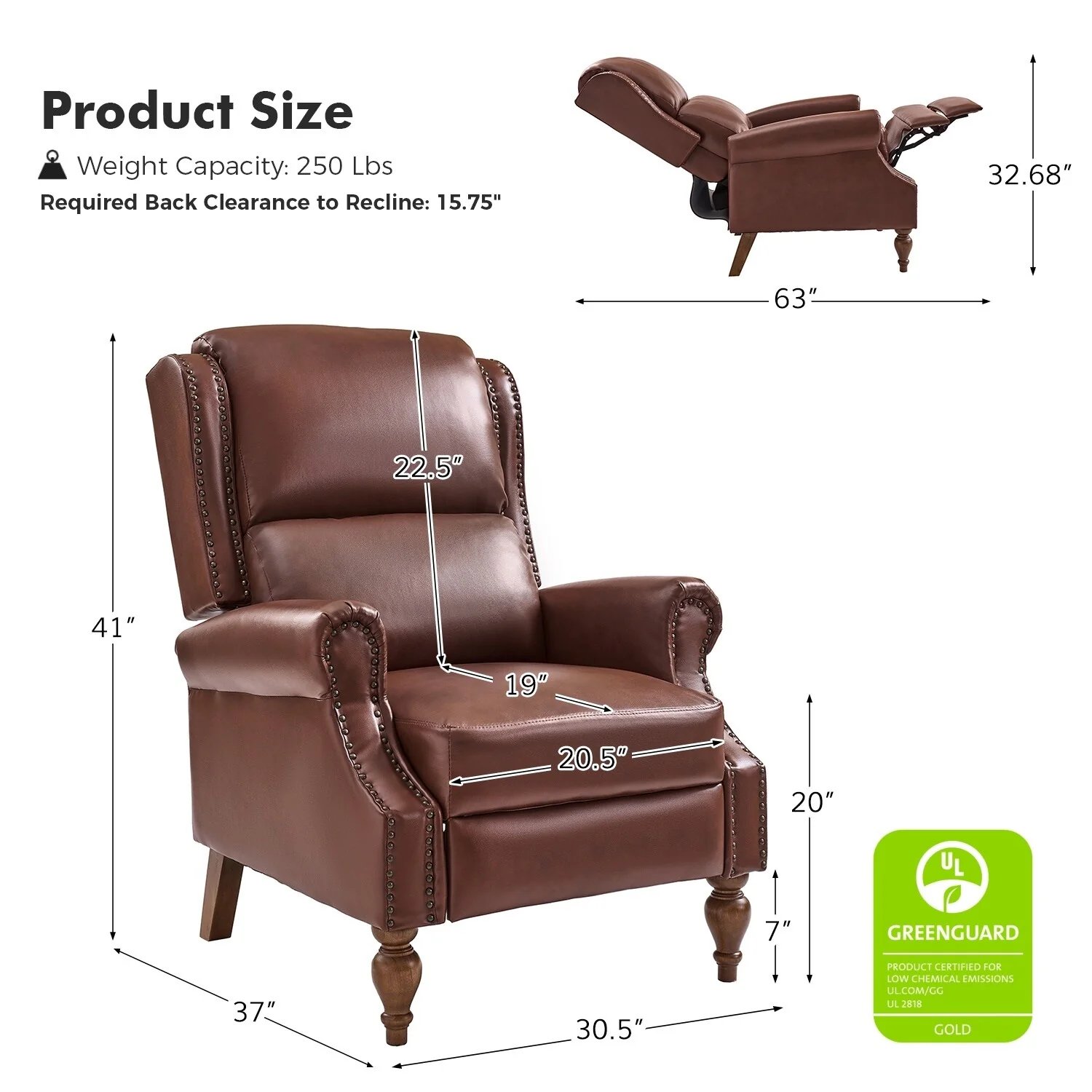 Terri Traditional Vegan Leather Manual Push Back Recliner by HULALA HOME