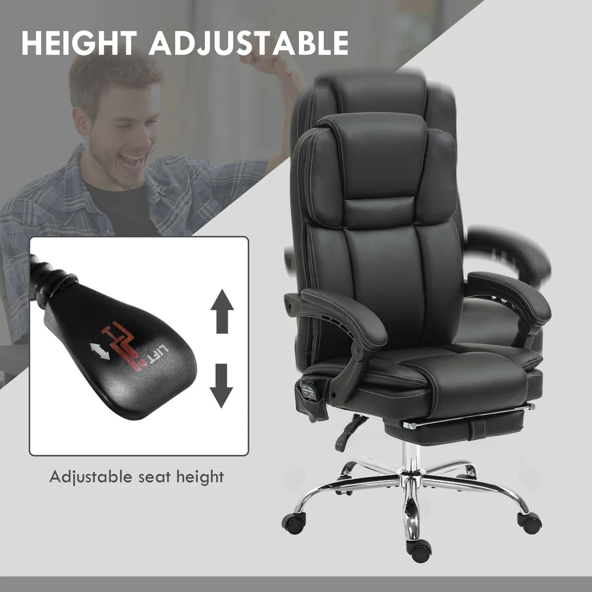 Massage Office Chair with 6 Vibration Points, Heated Reclining Computer Chair,Swivel Chair with Adjustable Height and Footrest