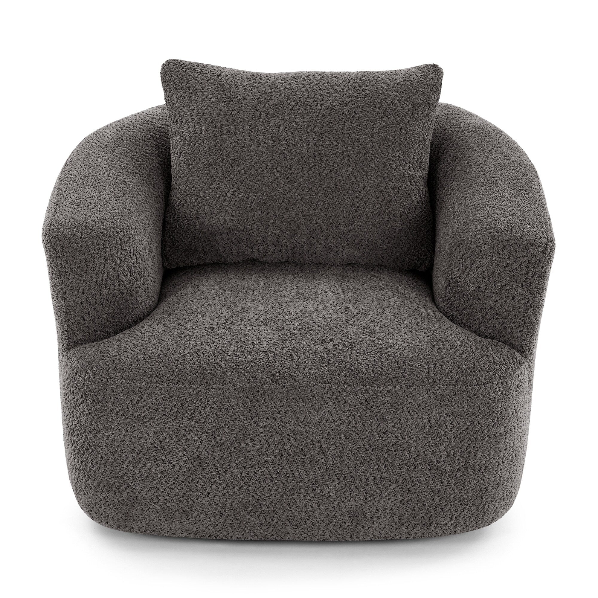 360�� Swivel Chair, 38.2 Boucle Accent Chair with Throw Pillow, Upholstered Barrel Sofa Chair with Curved Armrests
