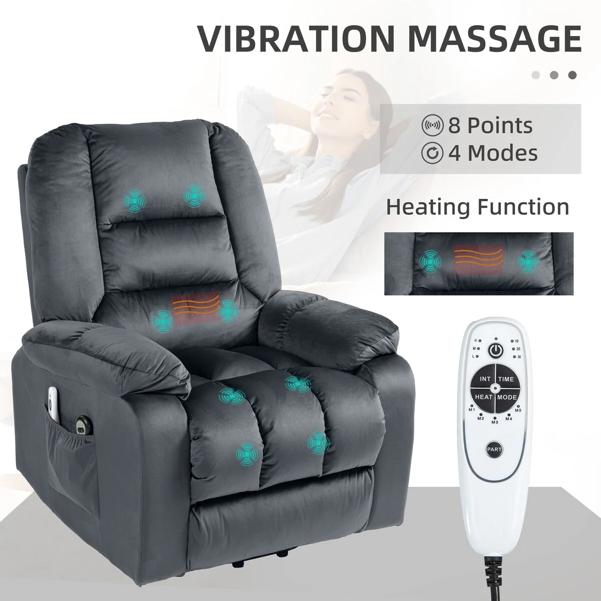 HOMCOM Power Lift Recliner Chair, Ergonomic Massage Chair with 4 Positions and Heating