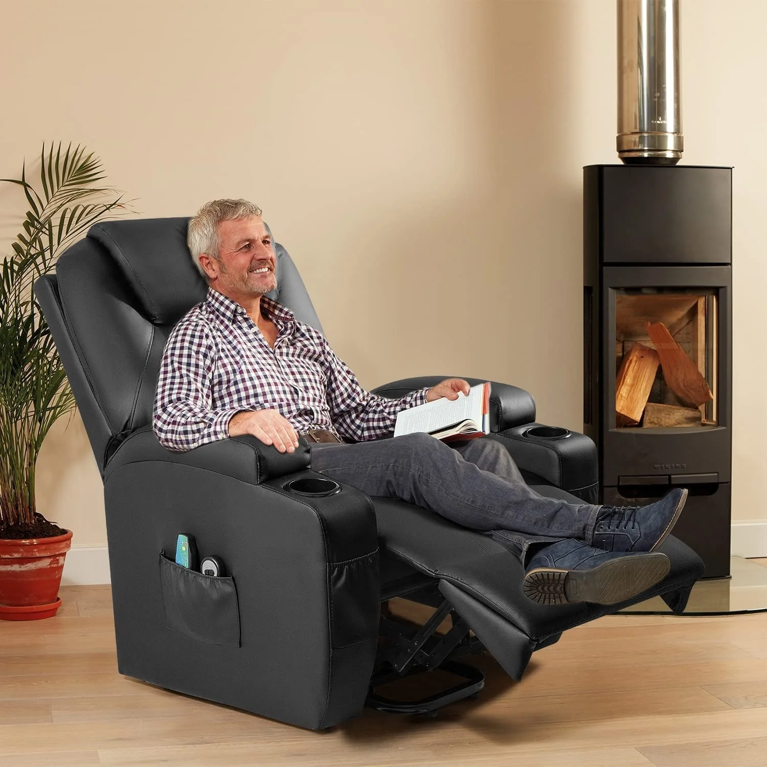 Furniwell Power Lift PU Leather Recliner with Massage and Heating