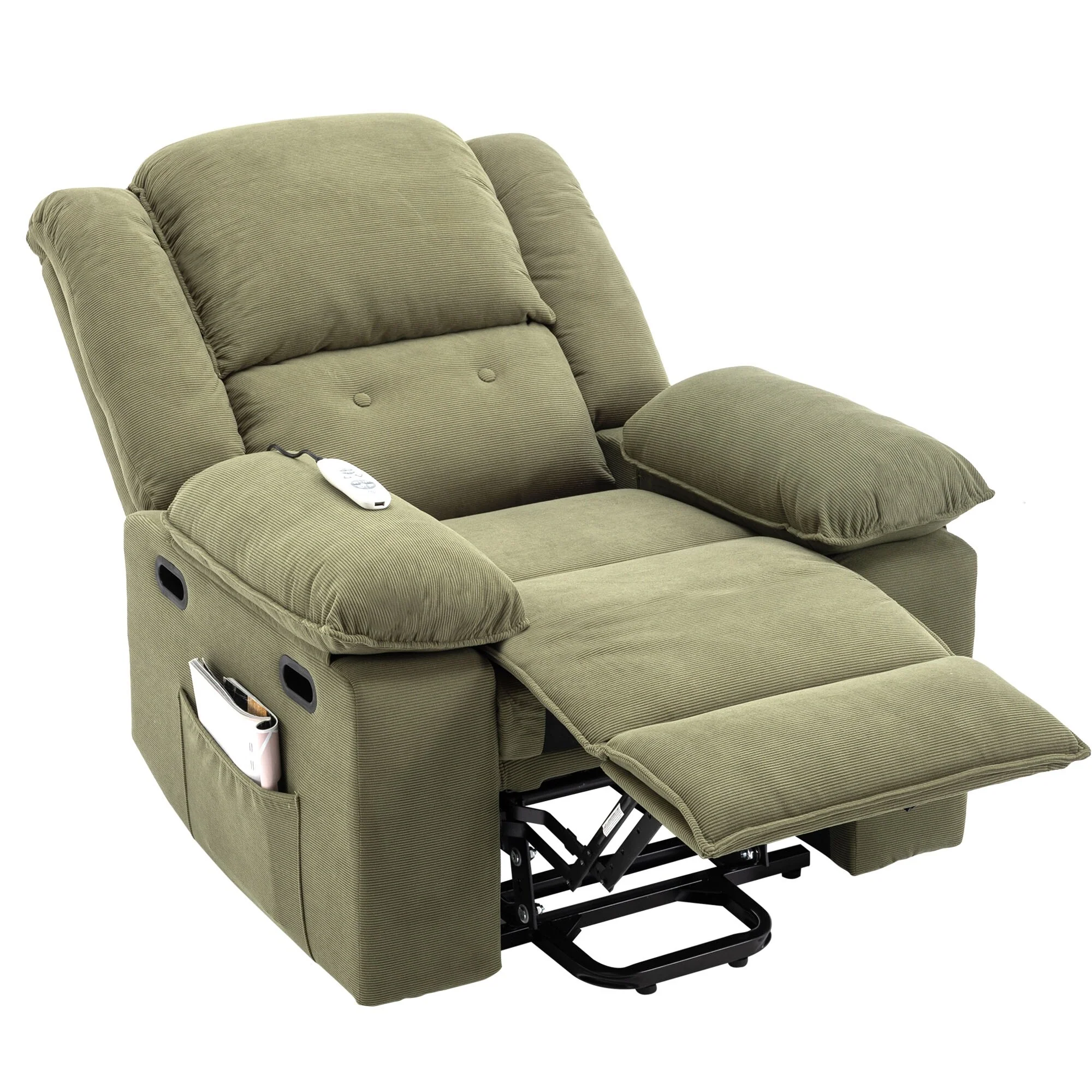 Beige Power Lift Recliner with Massage, Heating, Infinite Recline, Side Pockets, and Retractable Armrests