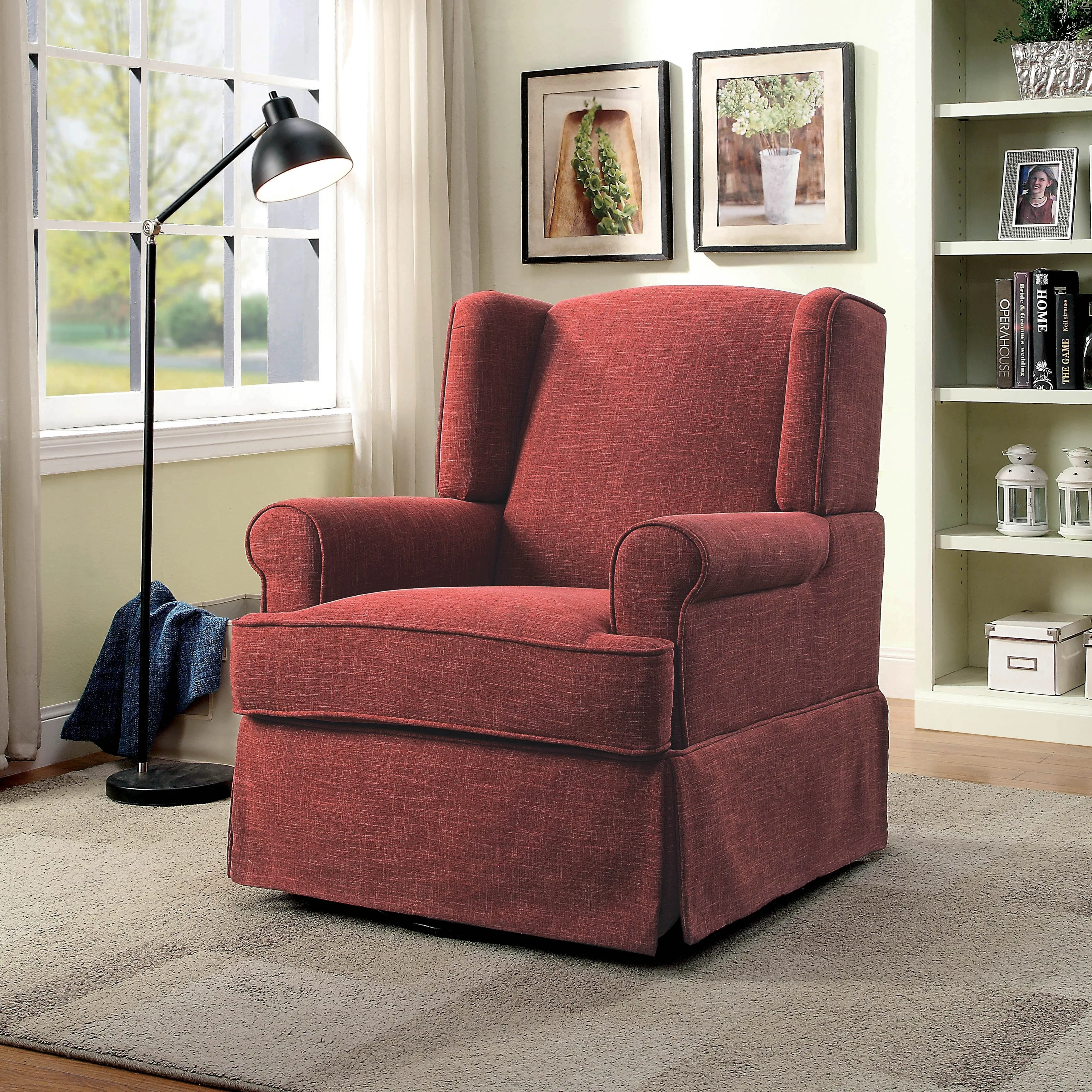 Keal Transitional Fabric Upholstered Skirted Glider Rocker Chair by Furniture of America