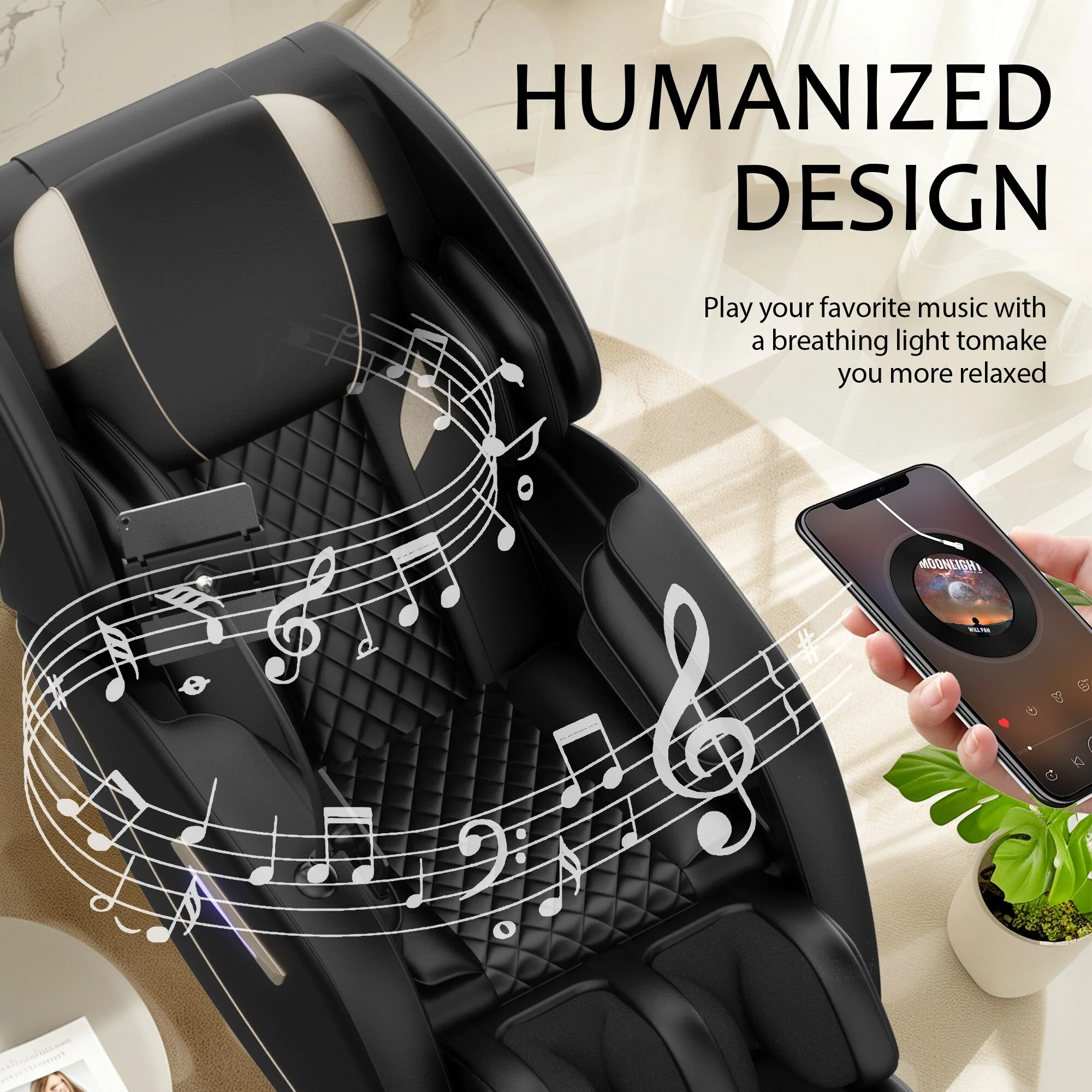PU Leather Zero?Gravity Massage Chair with Foot Roller & Bluetooth