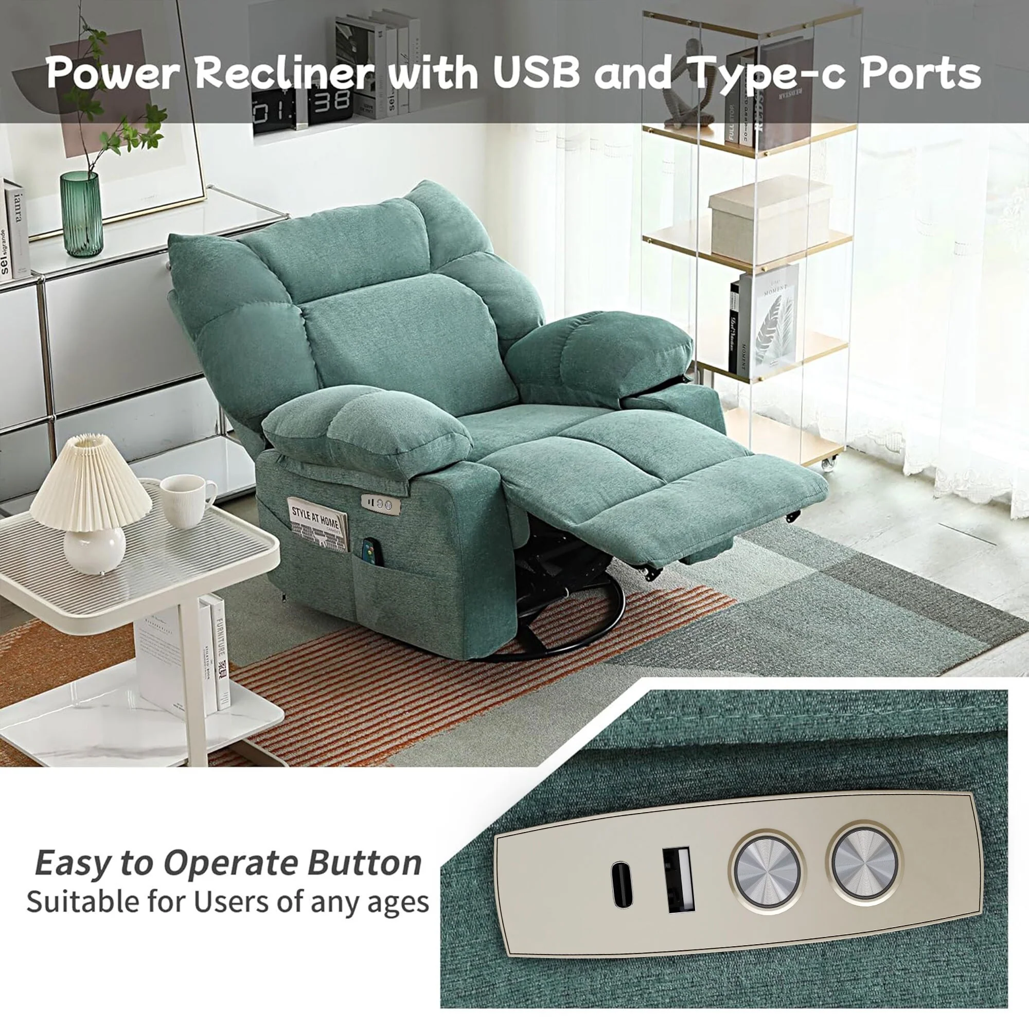 XINMICS Swivel Recliner Chair, Glider Rocking Power Recliner with Massage and Heated