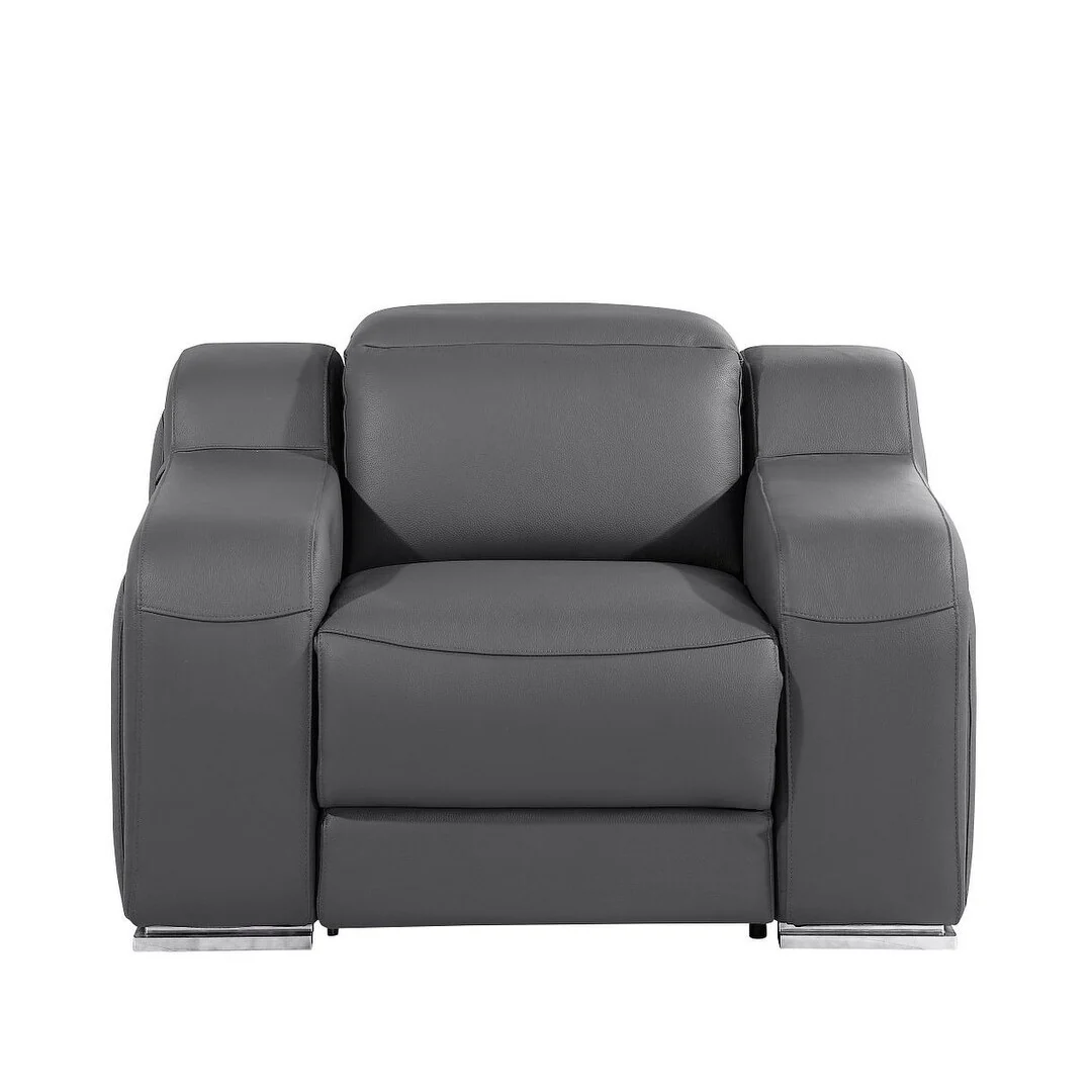 HomeRoots 41 Dark Gray Italian Leather Wall Hugger Recliner With USB