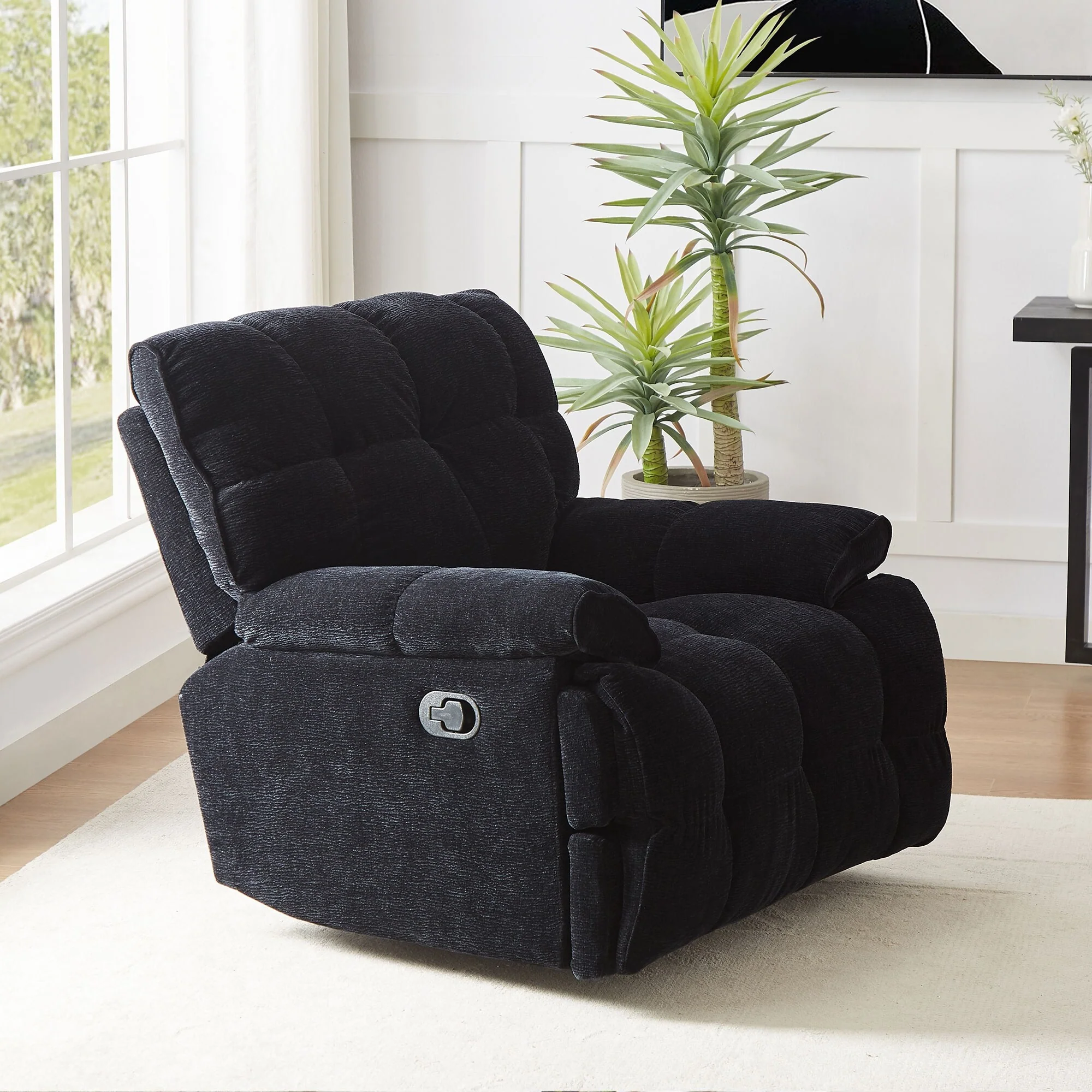 Ergonomic Glider 360 Degree Swivel Recliner Chair with Overstuffed Manual Rocking Recliner and Footrest