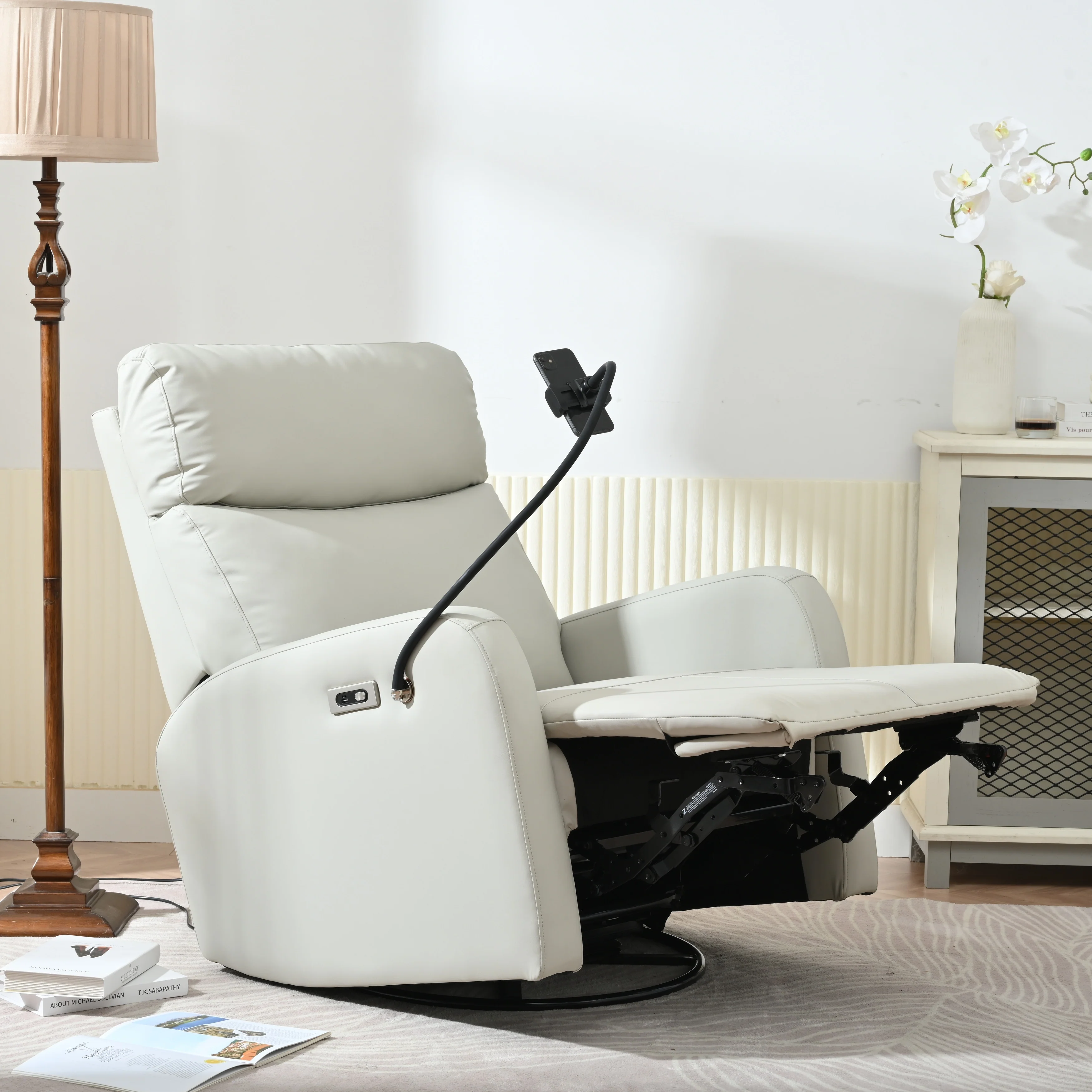 Electric Power Recliner Chair with 270�� Swivel, USB Ports and Adjustable Footrest for Living Room & Nursery