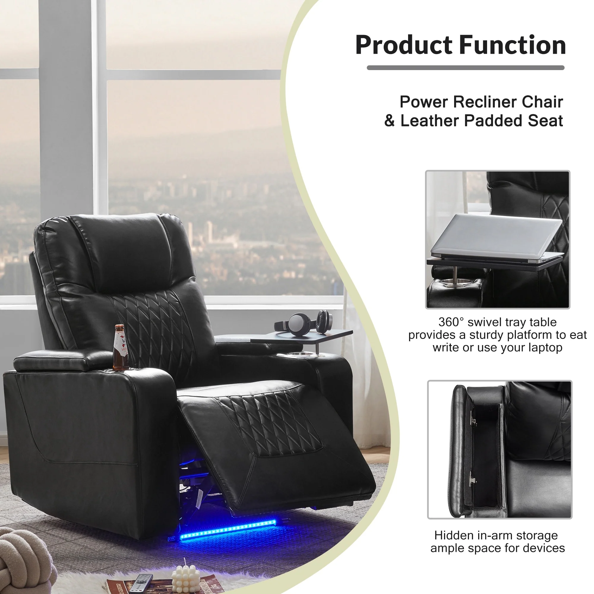 Nestfair Power Motion Recliner with 2 Cup Holders and 360�� Swivel Tray Table