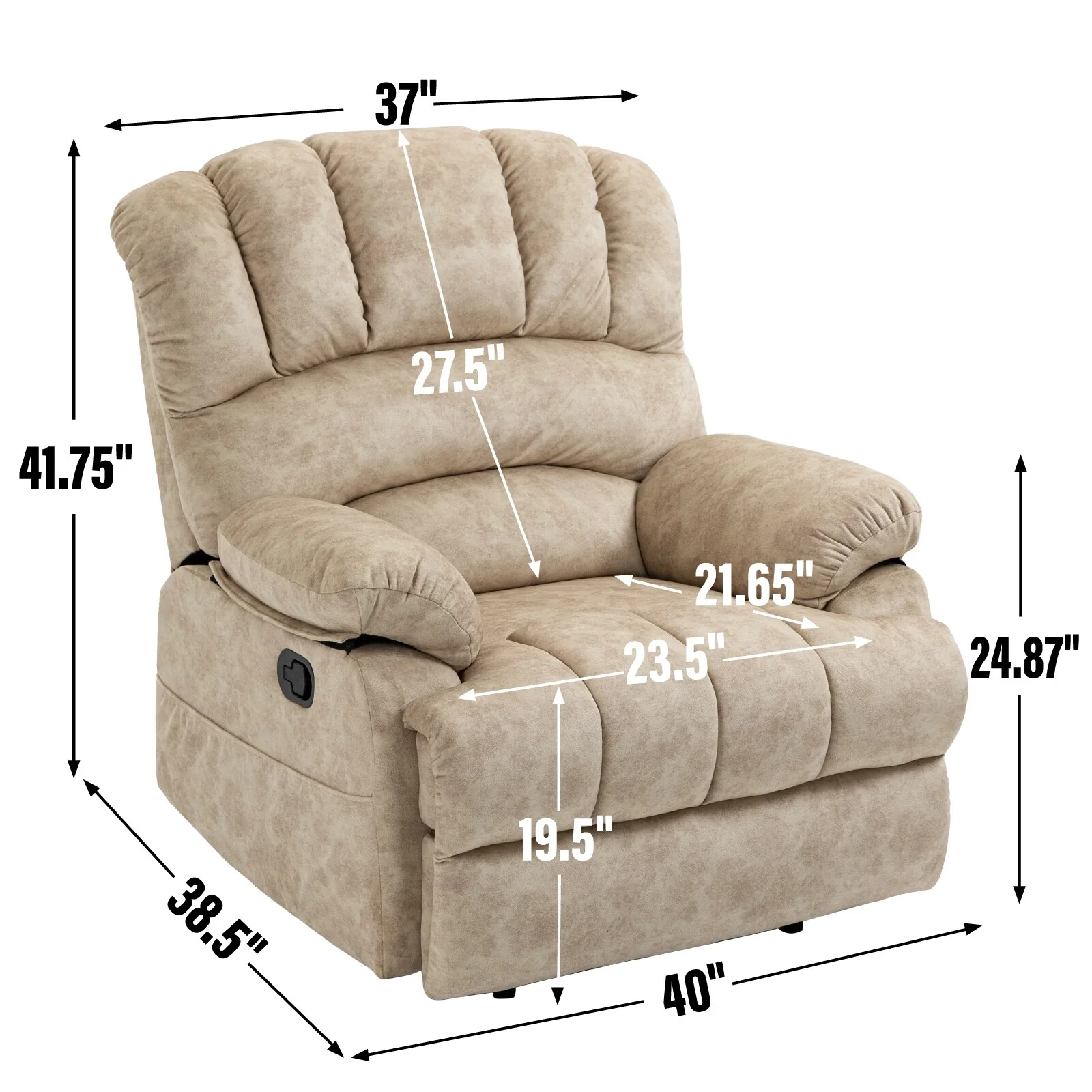 Fabric Large Manual Recliner Chair with Adjustable Backrest and Footstool
