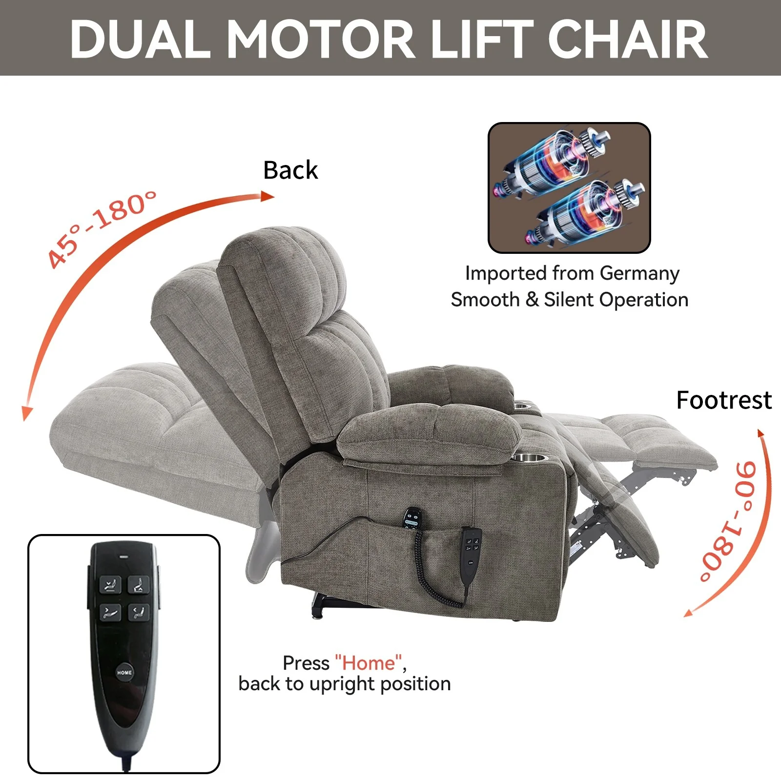 Recliner Chair, Heavy Duty Motion Mechanism with 8-Point Vibration Massage and Lumbar Heating, Dual Cup Holders