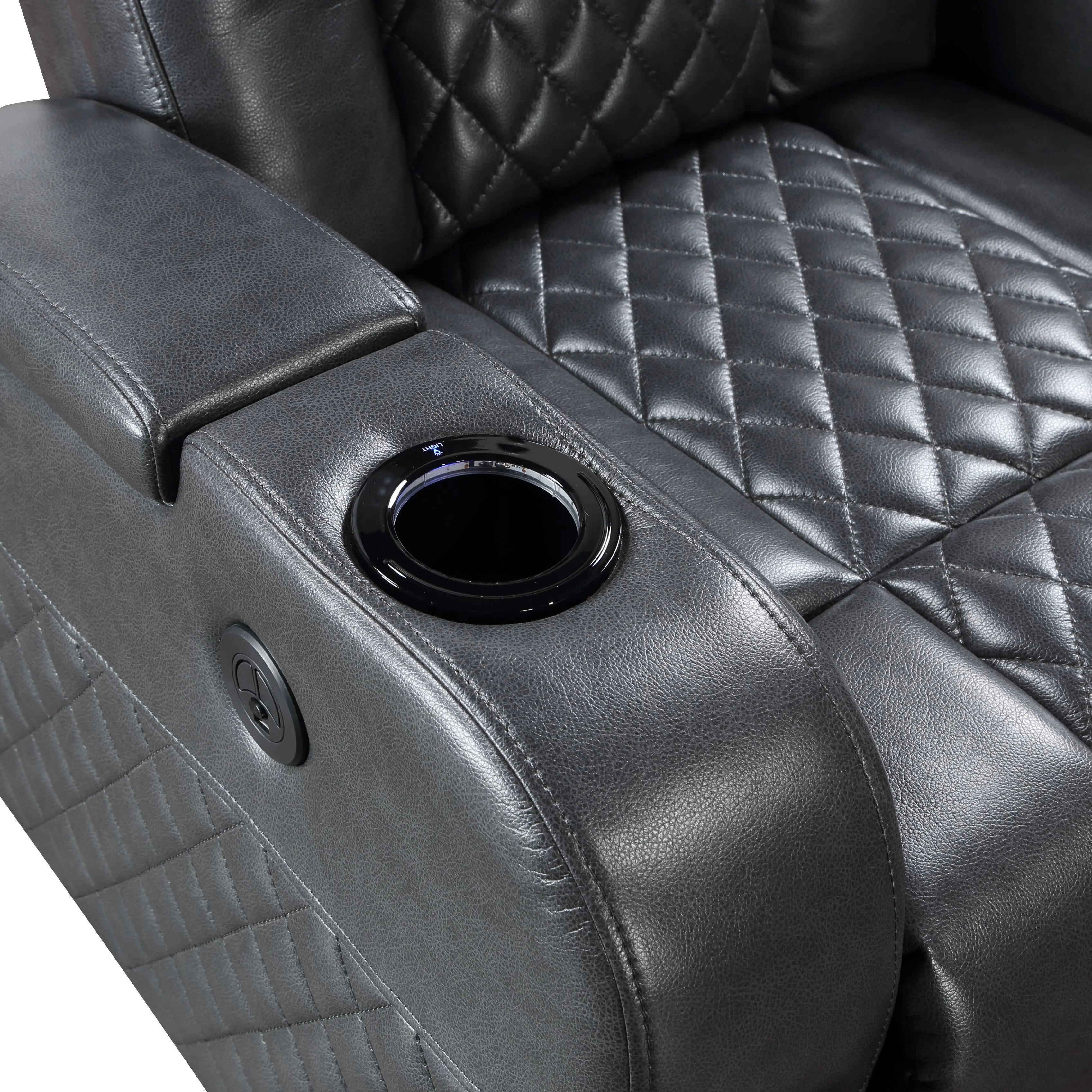 Alair Dark Gray Leather Aire Power Motion Recliner W/Bluetooth, Wireless Charger  Cupholder