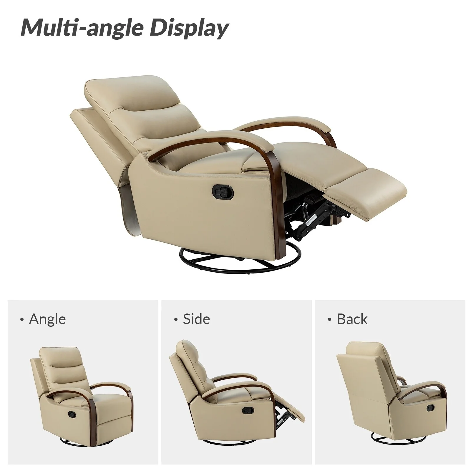 Leopold Genuine Leather Swivel Rocking Manual Recliner Chair with Wooden Arm Accents Set of 2 by HULALA HOME