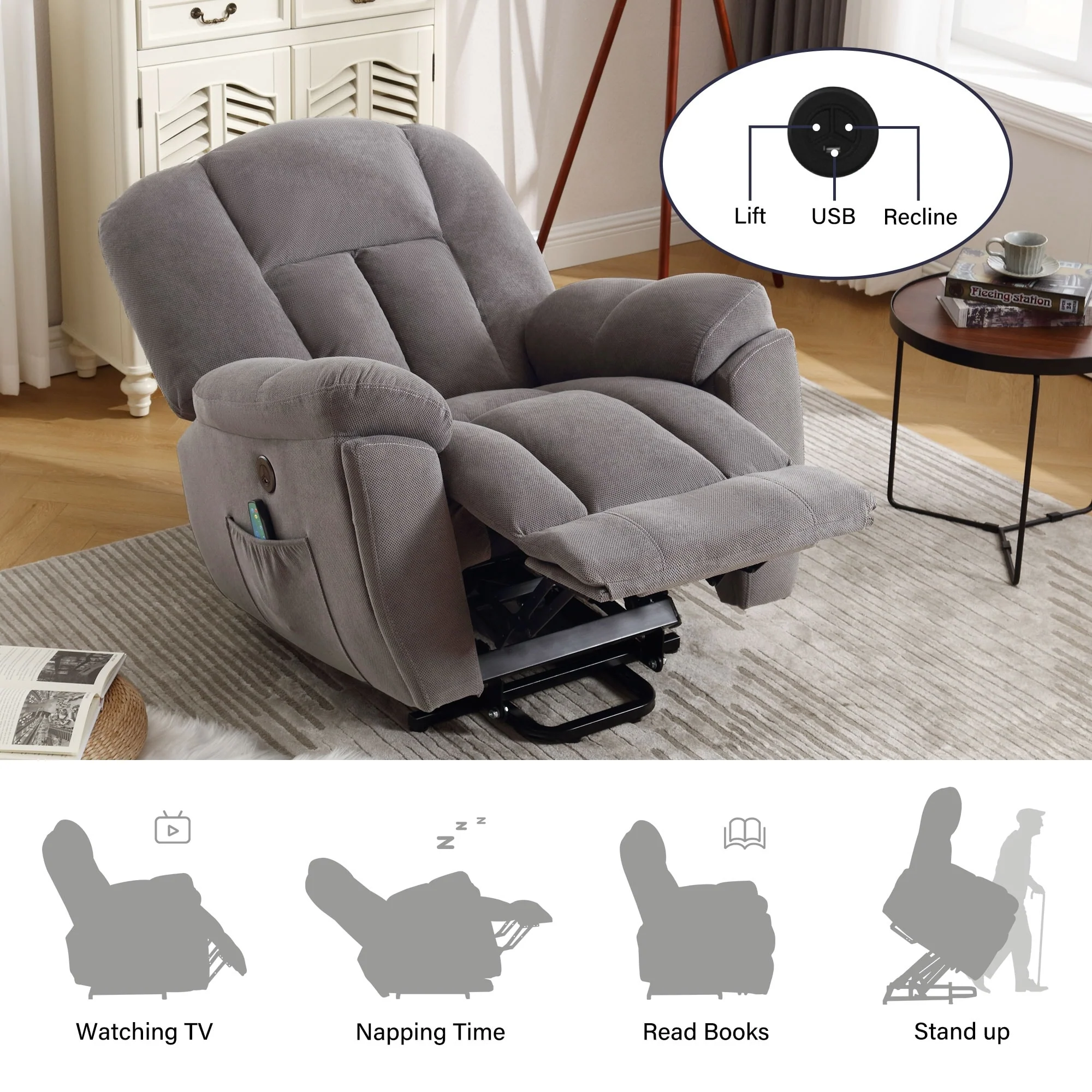 Power Lift Recliner Chair Recliners for Elderly with Heat and Massage Recliner Chair for Living Room with Infinite Position and