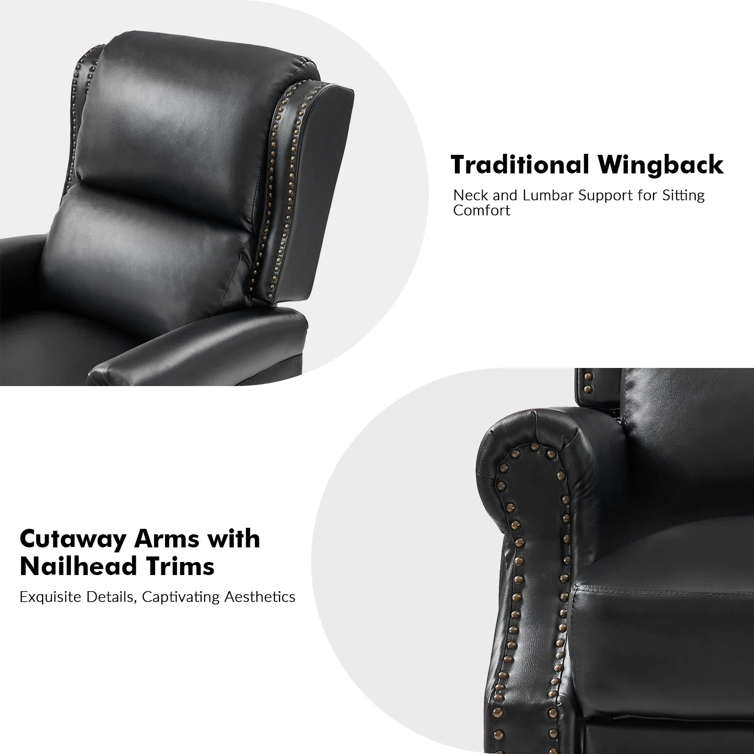 Terri Traditional Vegan Leather Manual Push Back Recliner by HULALA HOME