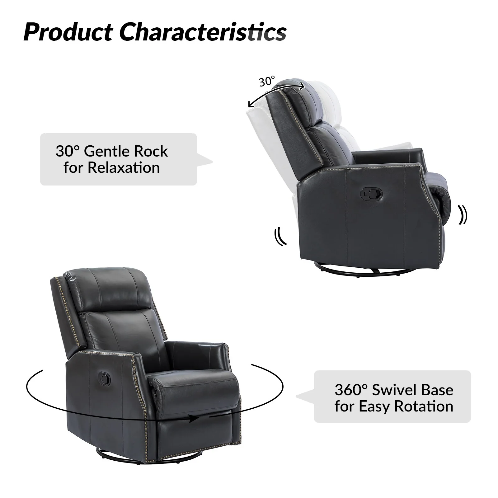 Demeter modern Genuine Leather Swivel Nursery Chair with Nailhead Trims Set of 2 by HULALA HOME