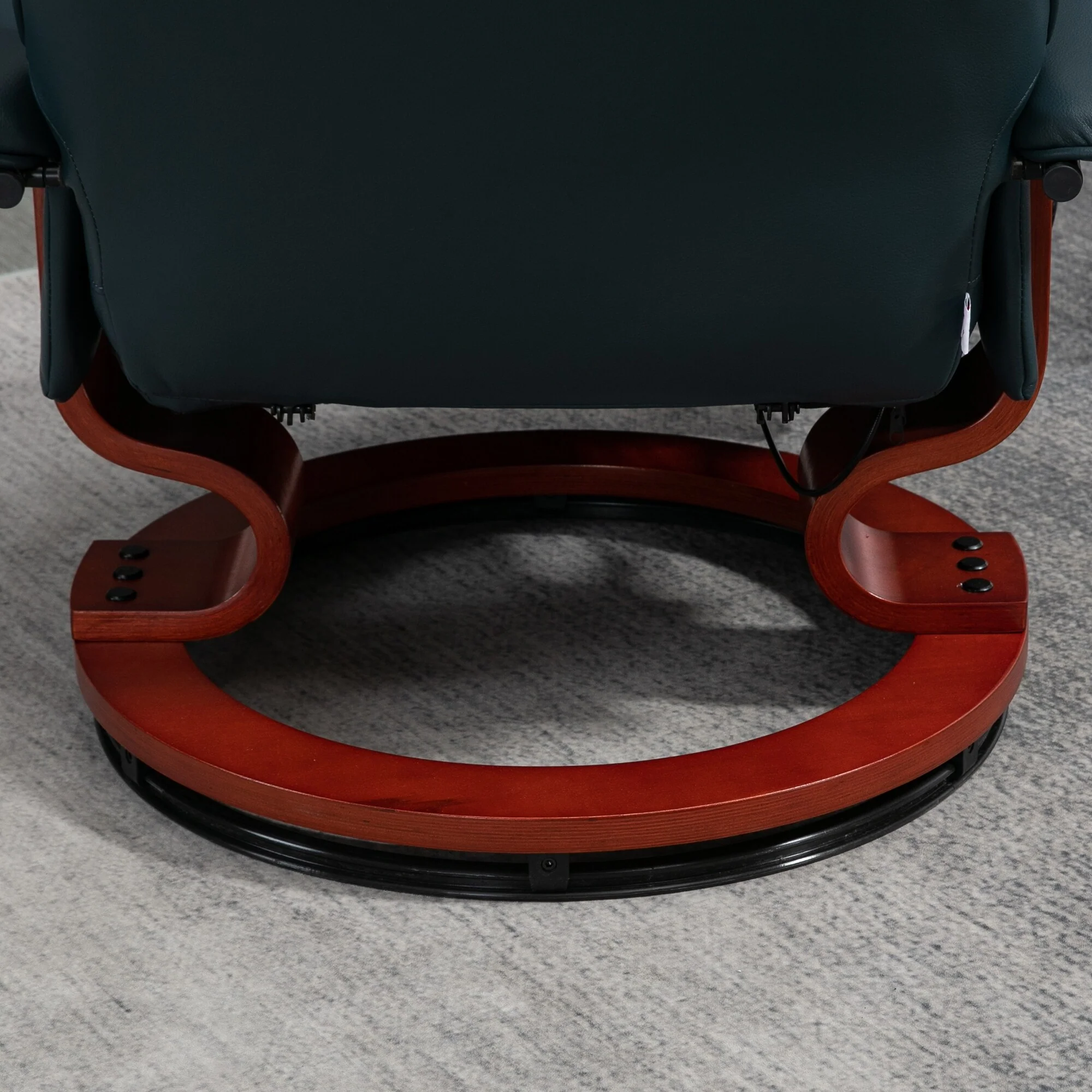 PU Leather Recliner with Wooden Swivel Base, Manual Recline, Padded Armrests, and Footrest