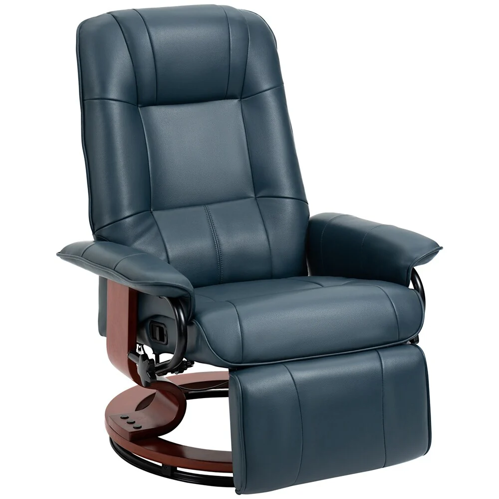 Swivel Leather Manual Recliner with Armrest and Extendable Footrest