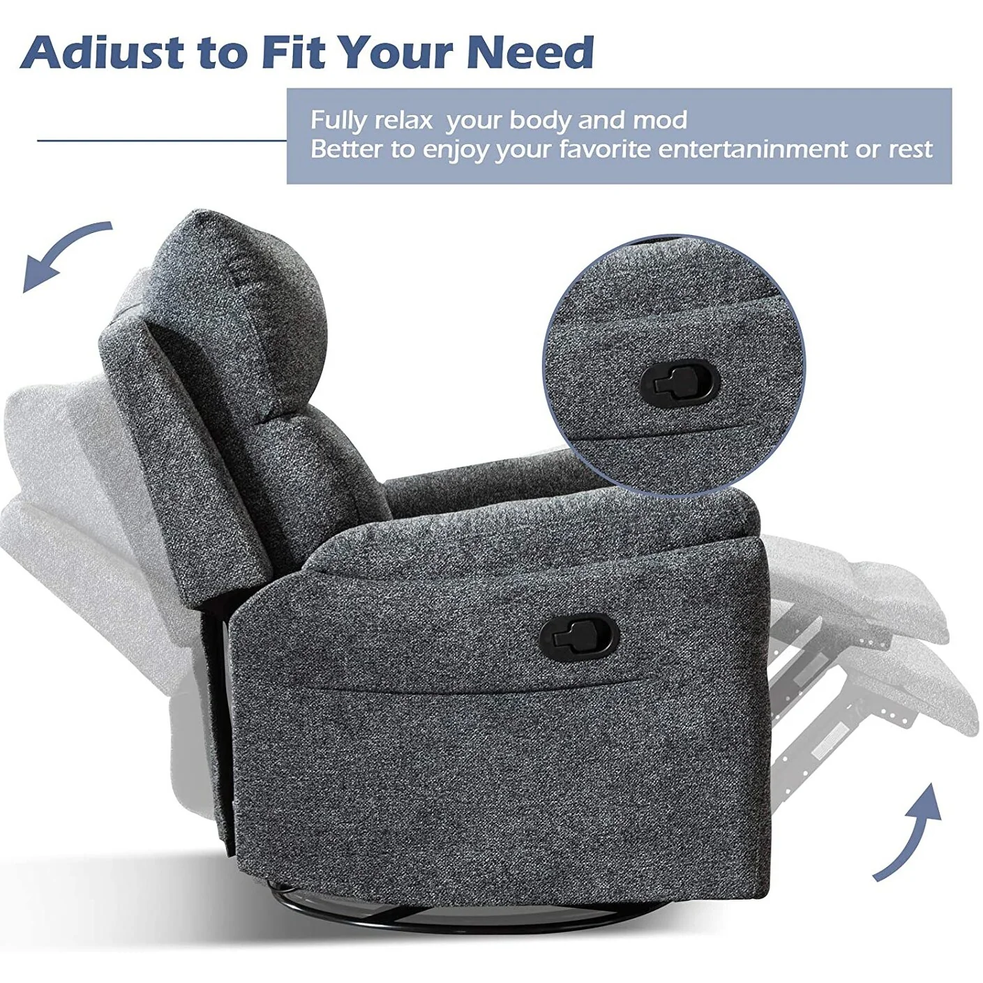 Fabric Overstuffed Swivel Rocker Manual Recliner Chair