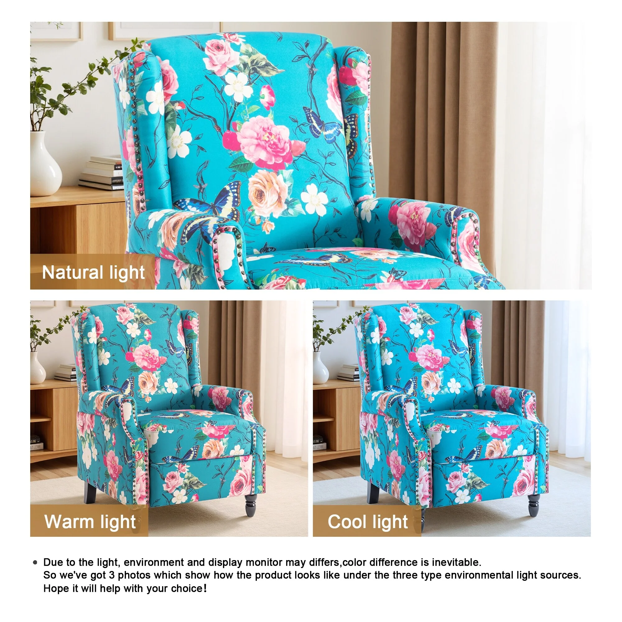 Linen Manual Upholstered Recliner with Wood Legs