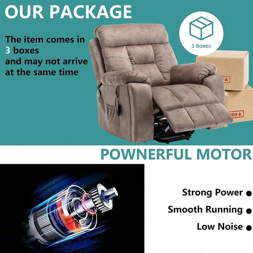Large Electric Massage Lift Recliner with Heat, Hidden Cup Holder