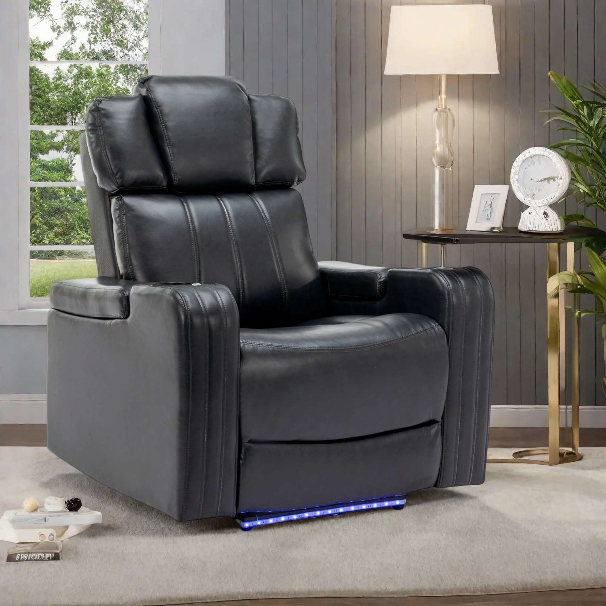 Power Recliner Chair with Cooling Cup Holder, Bluetooth Speaker, LED Lights, USB Ports, Tray Table and Hidden Storage