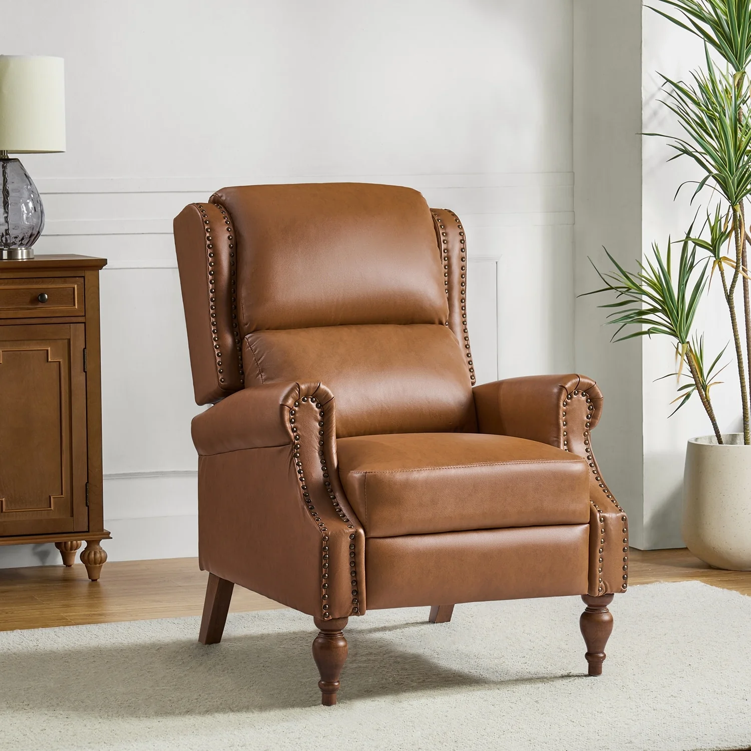 Terri Traditional Vegan Leather Manual Push Back Recliner by HULALA HOME