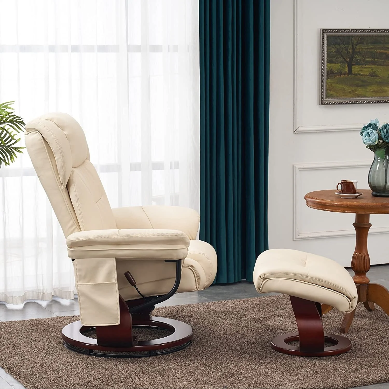 MCombo Swivel Recliners with Ottoman, Vibration Massage TV Chairs with Side Pocket