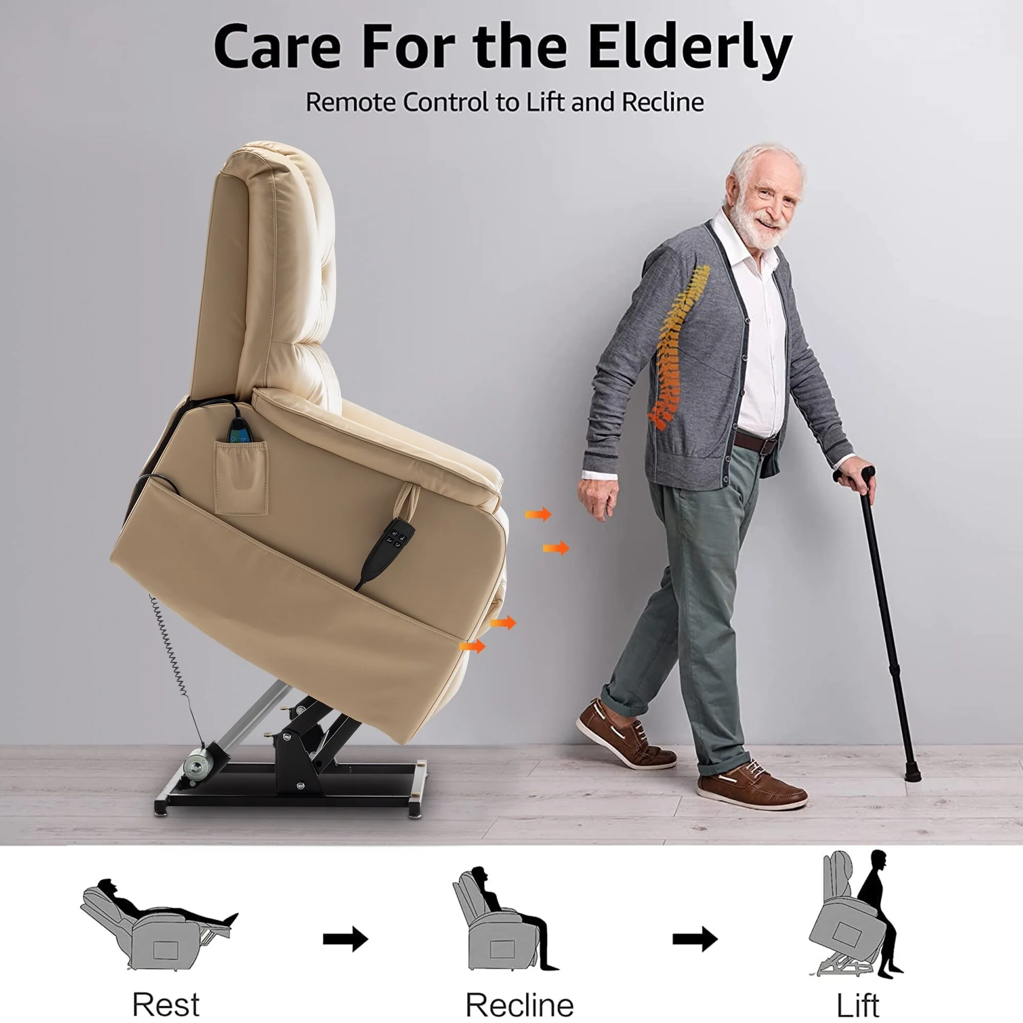 35.5W Dual Electric Power Lift Recliner,MassageHeat,180 degrees