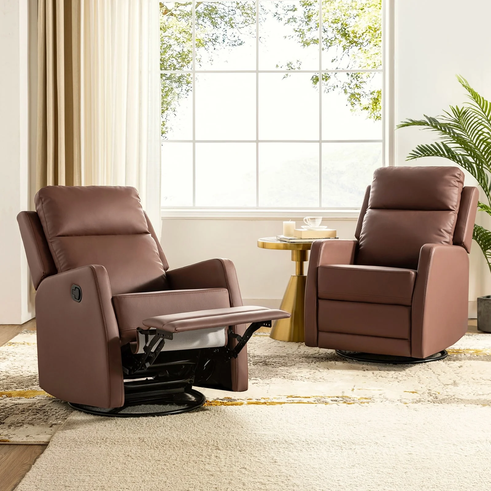 Esteban Modern Faux Leather Manual Rocking Swivel Recliner with Wingback Set of 2